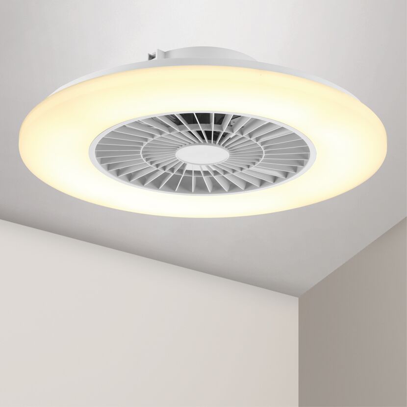LED-Deckenleuchte mit Ventilator weiß, Fernbedienung Ø 60 x 17 cm