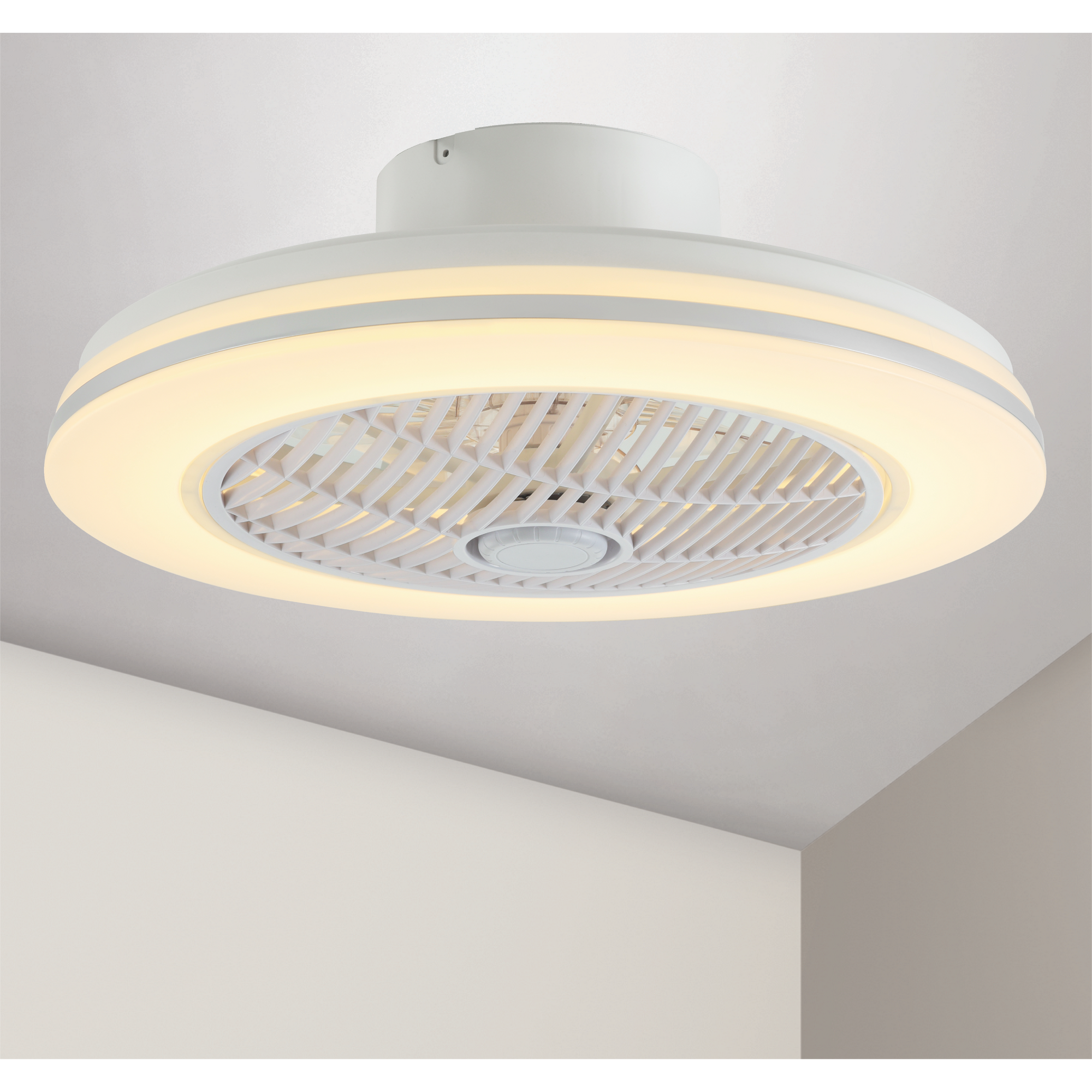 LED-Deckenleuchte mit Ventilator weiß, Fernbedienung Ø 51 cm