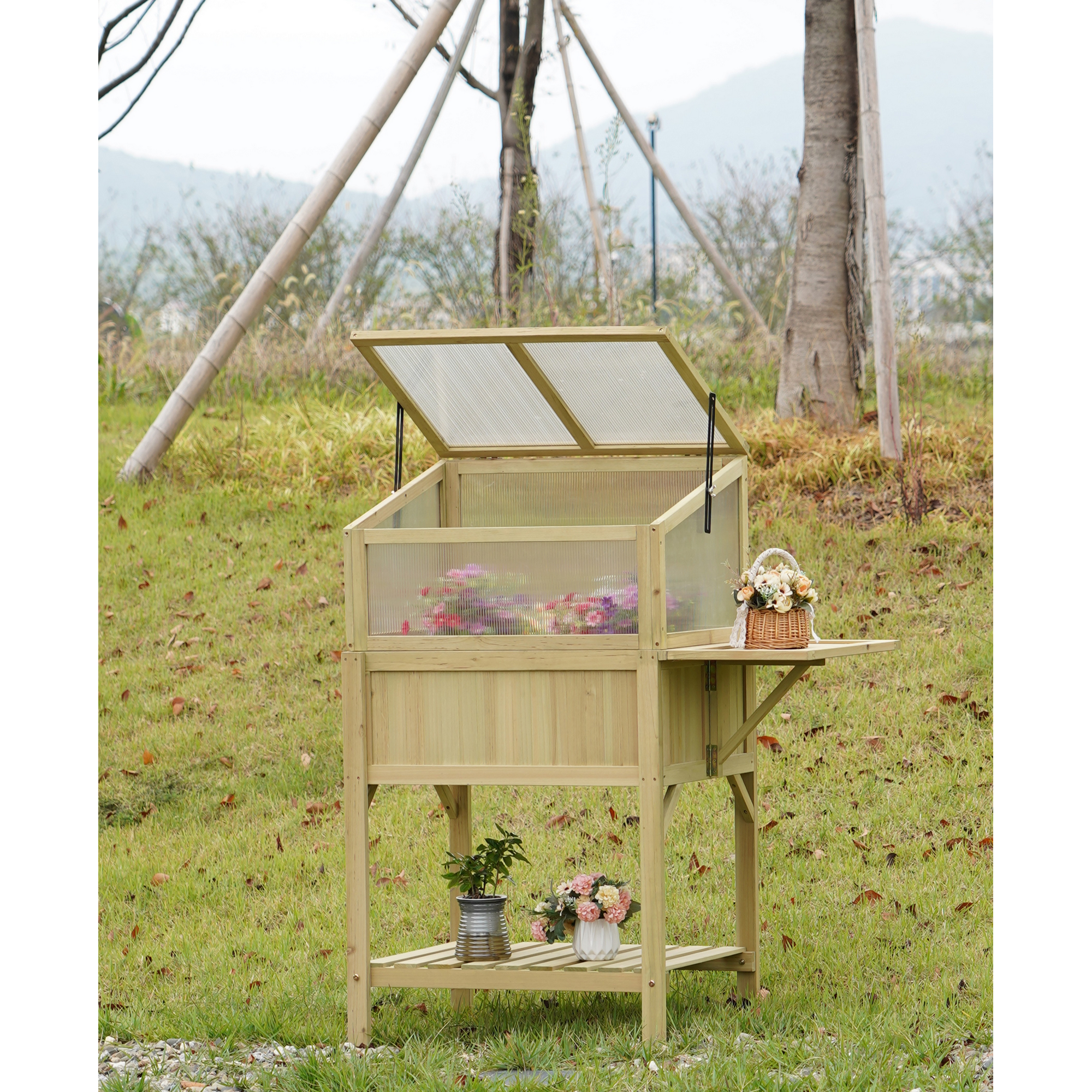 Hochbeet mit Anzuchtkasten Kiefernholz 102 x 120 x 50 cm