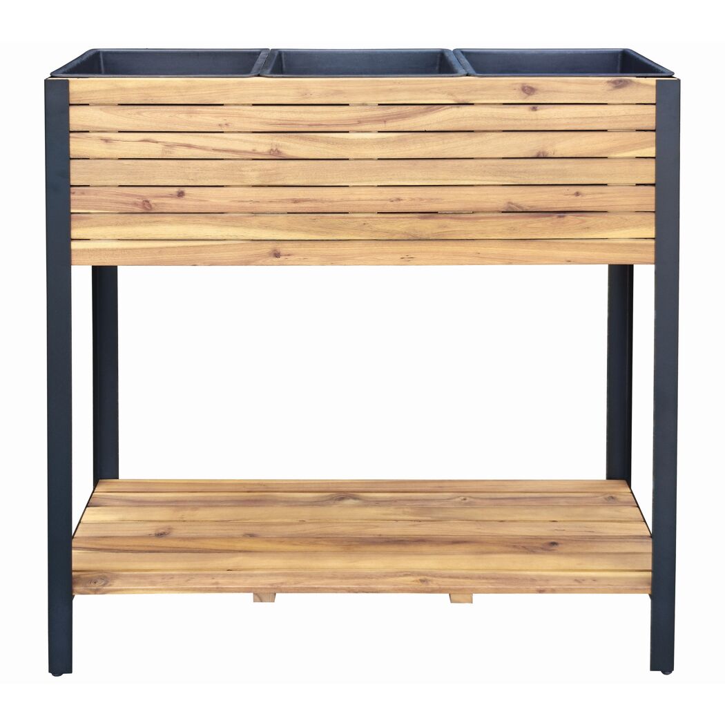 Hochbeet 'Leonie' Akazienholz/Stahlrahmen naturfarben/schwarz 90 x 100 x 32,5 cm