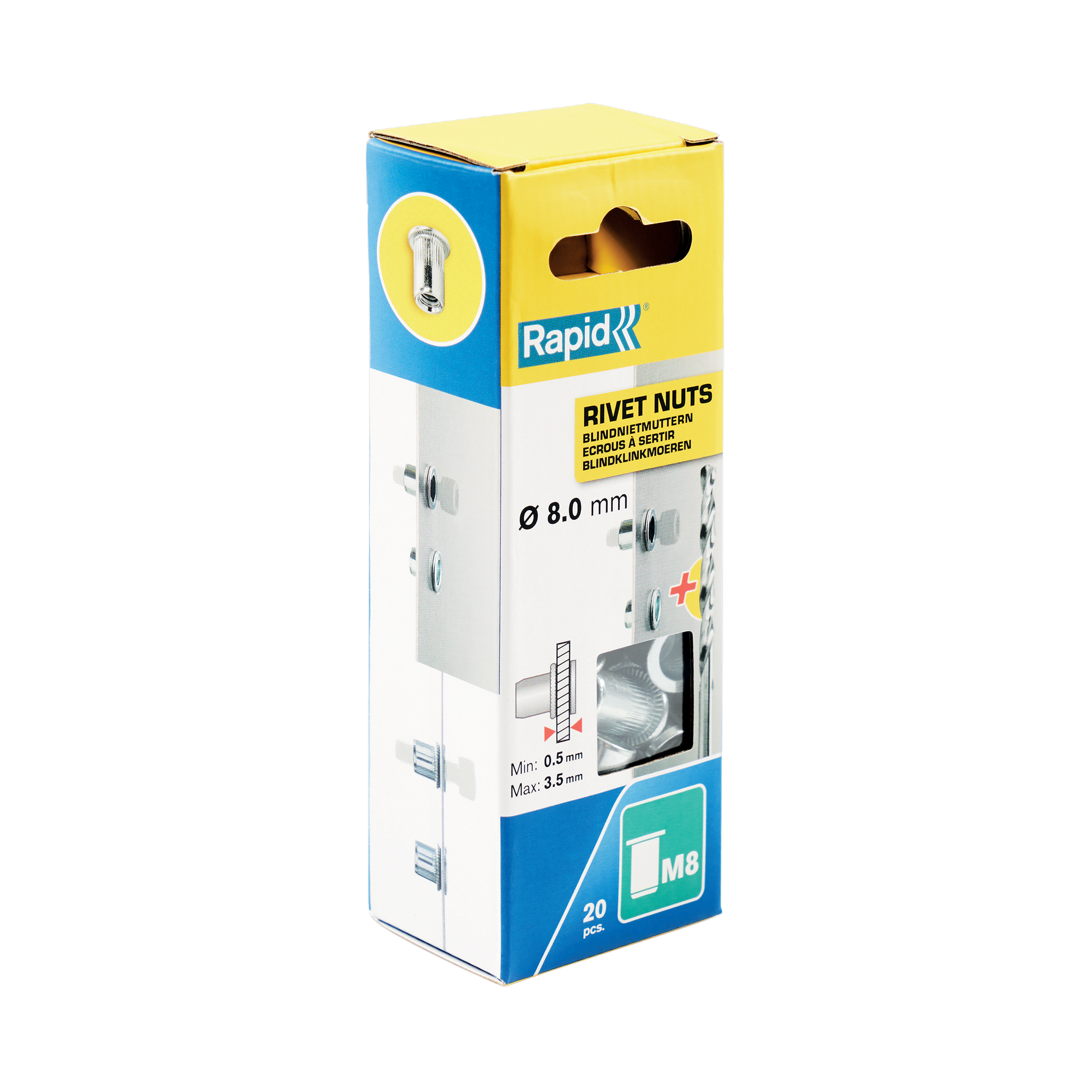 Blindnietmutter Stahl Ø 8 mm 20 Stück inkl. Bohrer
