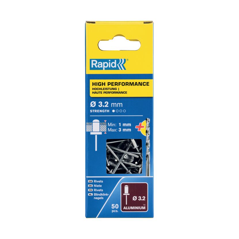 Blindniete Aluminium Ø 3,2 x 6 mm 50 Stück inkl. Bohrer