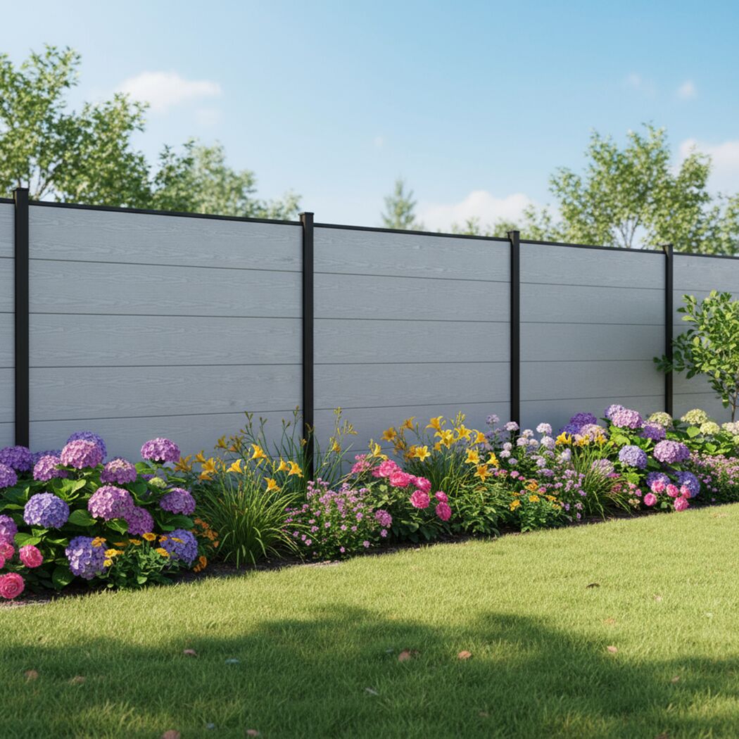 Steckzaun 'BasicLine' Holzoptik silbergrau 180 x 180 cm