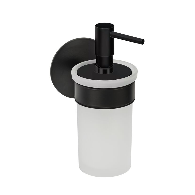 Seifenspender 'Meleto' Edelstahl schwarz Glas satiniert 150 ml, Klebemontage