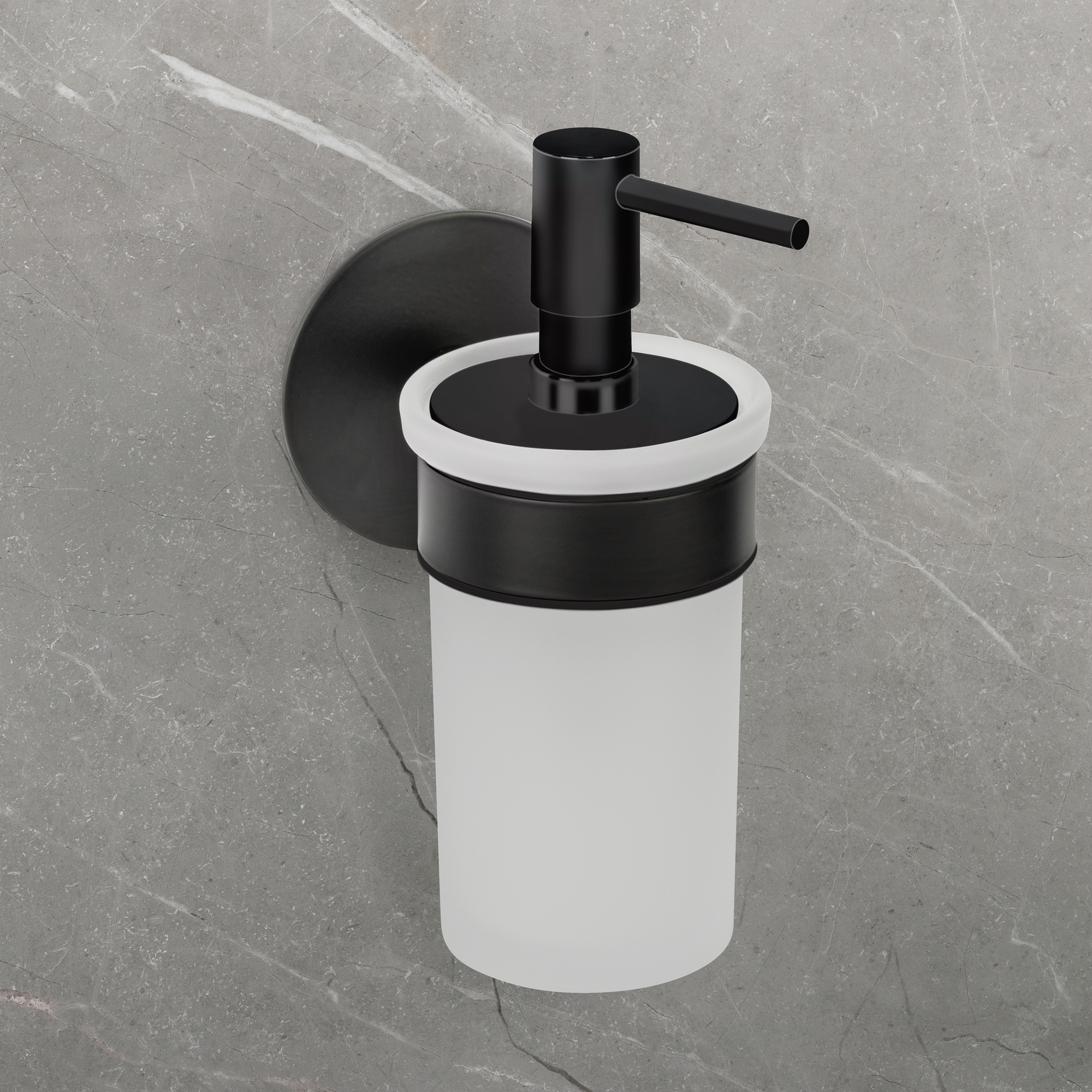 Seifenspender 'Meleto' Edelstahl schwarz Glas satiniert 150 ml, Klebemontage