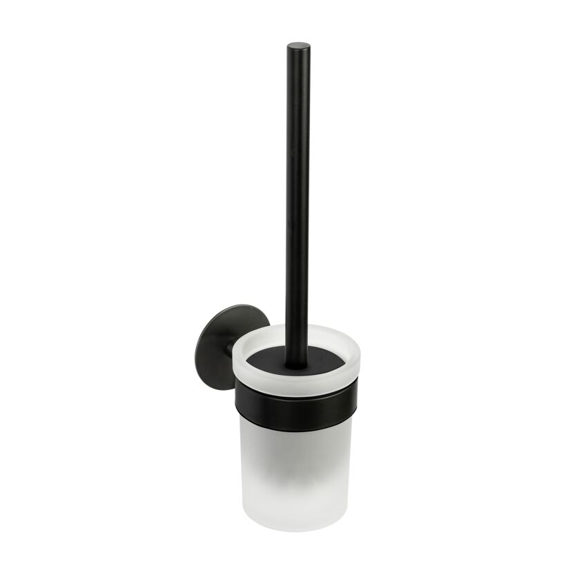 WC-Bürstengarnitur 'Meleto' Edelstahl schwarz Glas satiniert Ø 9,5 x 36 cm, Klebemontage