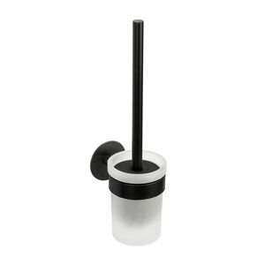 WC-Bürstengarnitur 'Meleto' Edelstahl schwarz Glas satiniert Ø 9,5 x 36 cm, Klebemontage
