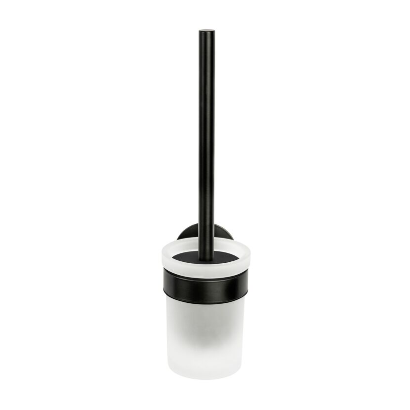WC-Bürstengarnitur 'Meleto' Edelstahl schwarz Glas satiniert Ø 9,5 x 36 cm, Klebemontage