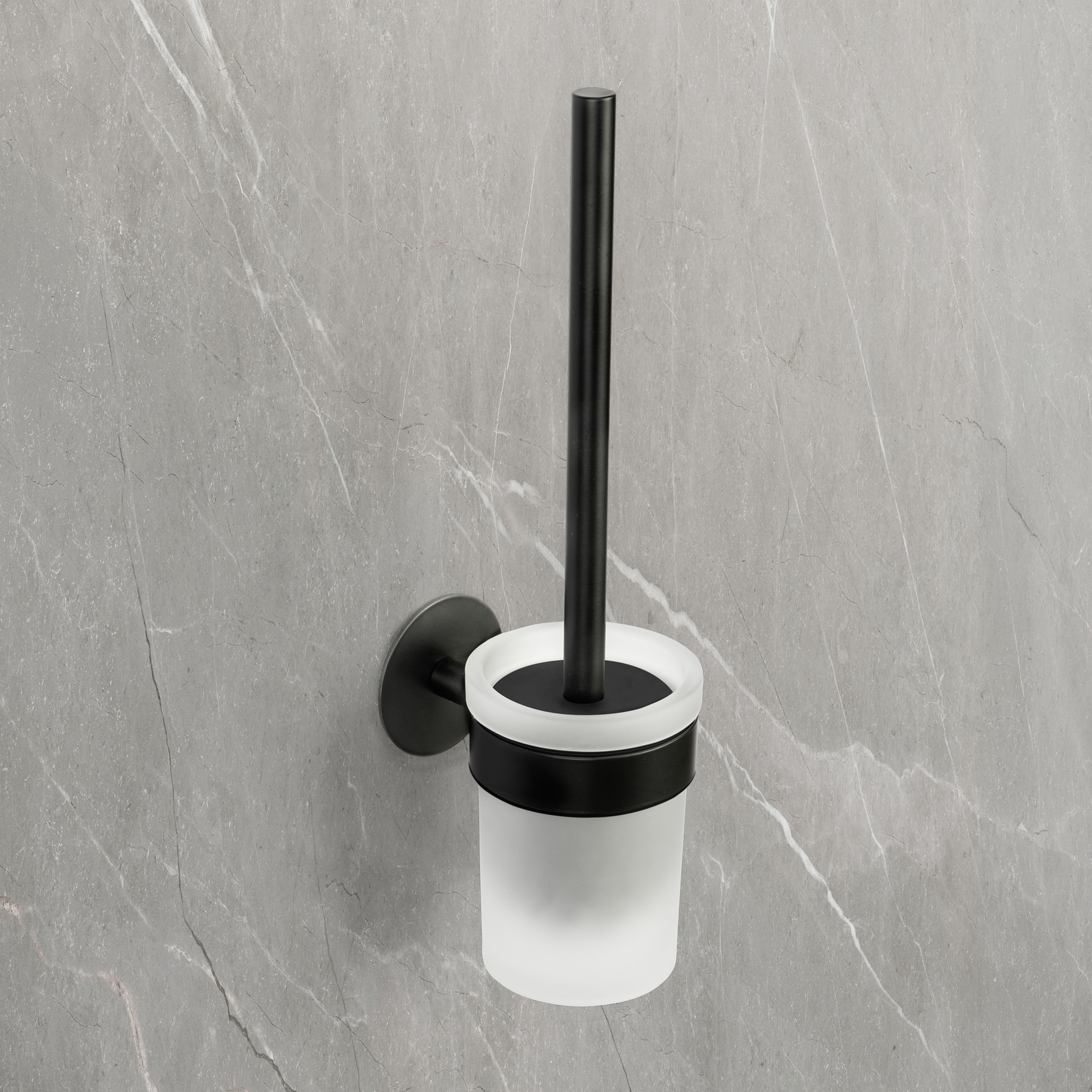 WC-Bürstengarnitur 'Meleto' Edelstahl schwarz Glas satiniert Ø 9,5 x 36 cm, Klebemontage