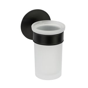 Zahnputzbecher 'Meleto' Edelstahl schwarz Glas satiniert Ø 10 x 15 cm, Klebemontage