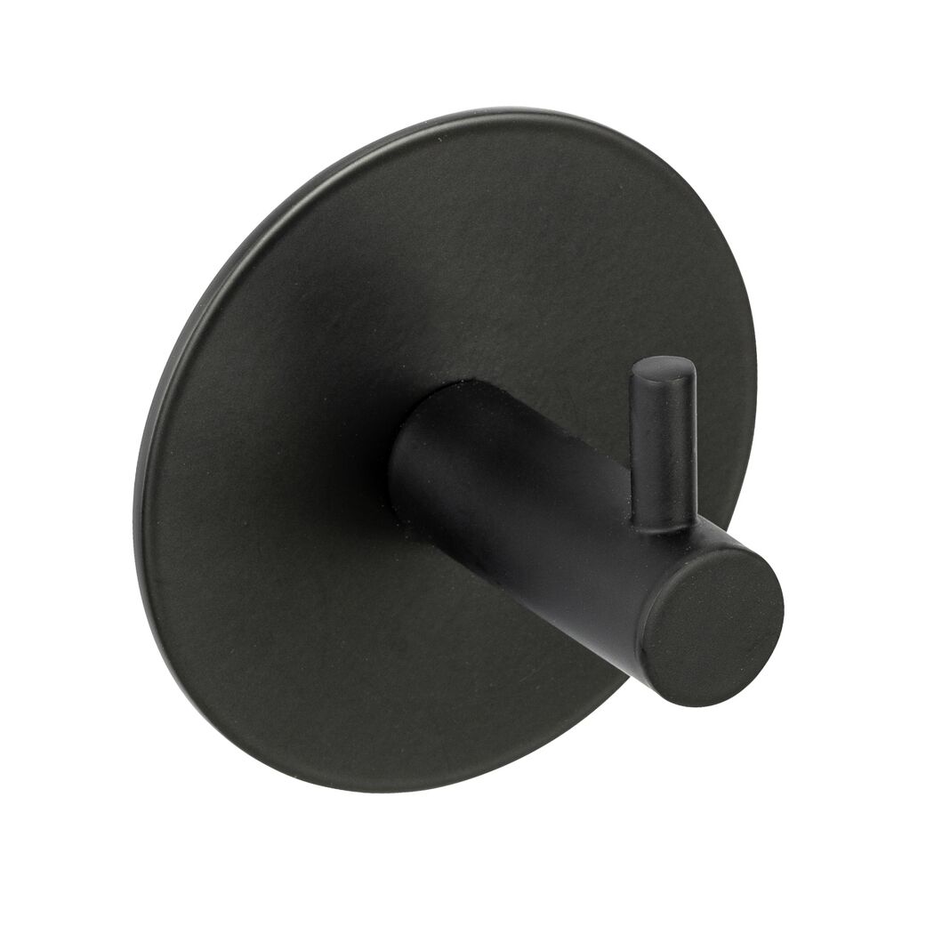 Wandhaken 'Meleto' Edelstahl schwarz matt Ø 7 x 5 cm, Klebemontage