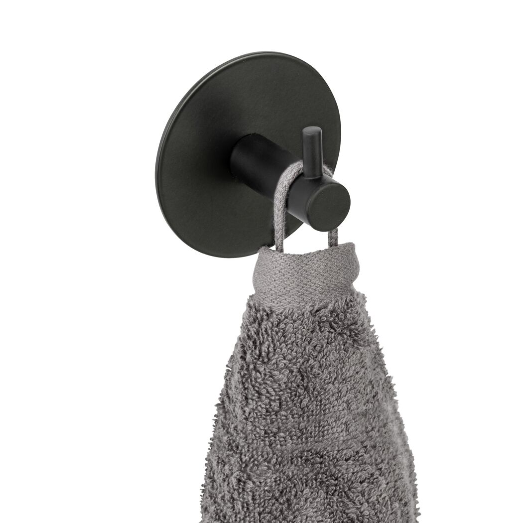 Wandhaken 'Meleto' Edelstahl schwarz matt Ø 7 x 5 cm, Klebemontage
