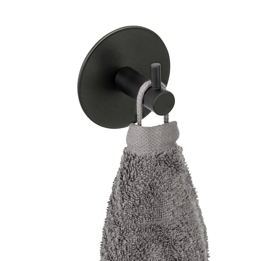 Wandhaken 'Meleto' Edelstahl schwarz matt Ø 7 x 5 cm, Klebemontage