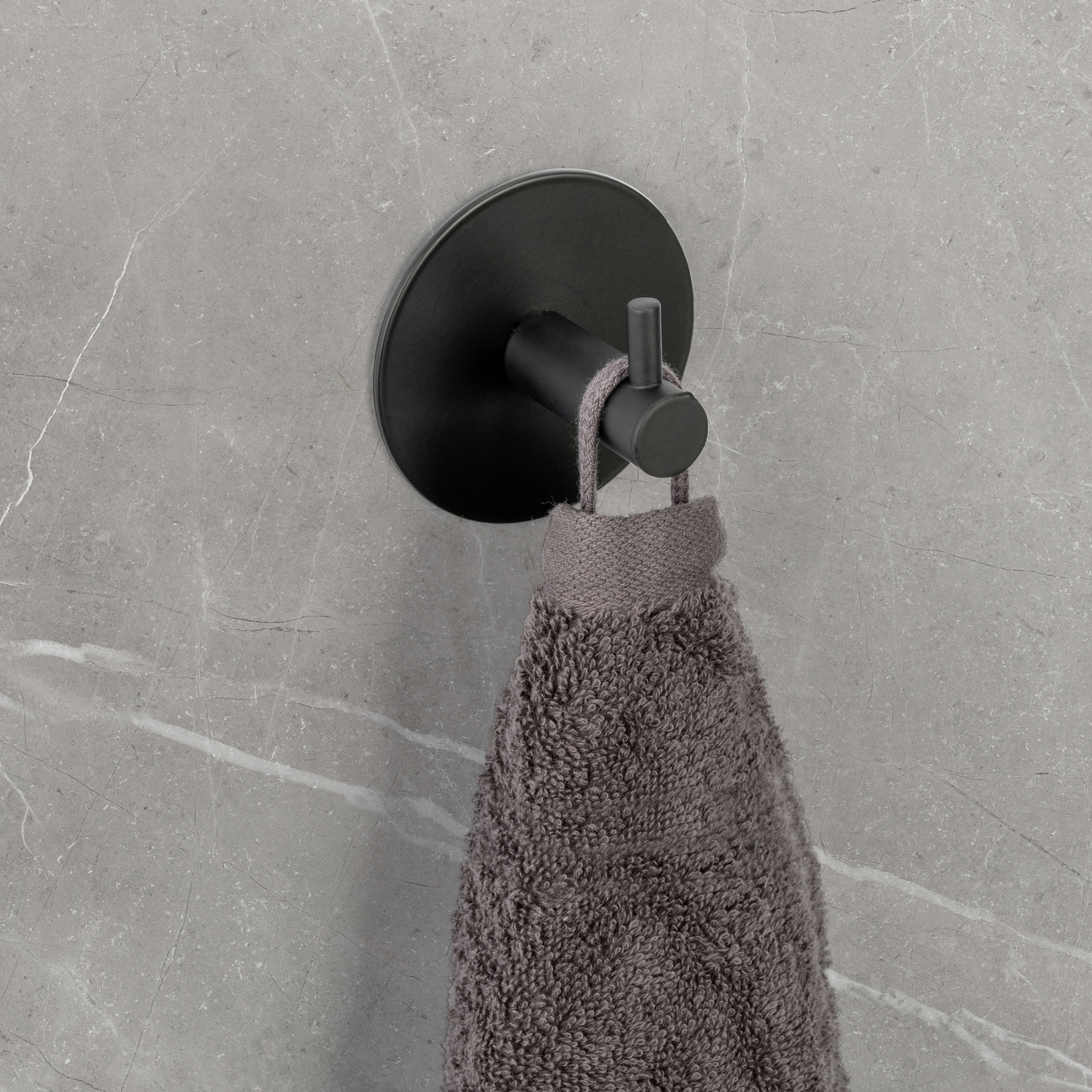 Wandhaken 'Meleto' Edelstahl schwarz matt Ø 7 x 5 cm, Klebemontage