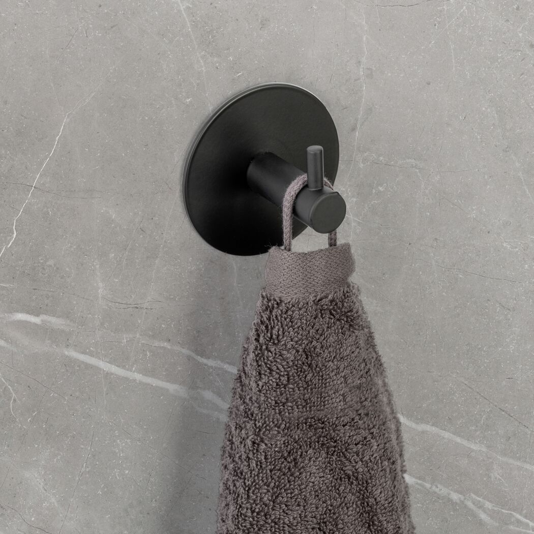 Wandhaken 'Meleto' Edelstahl schwarz matt Ø 7 x 5 cm, Klebemontage