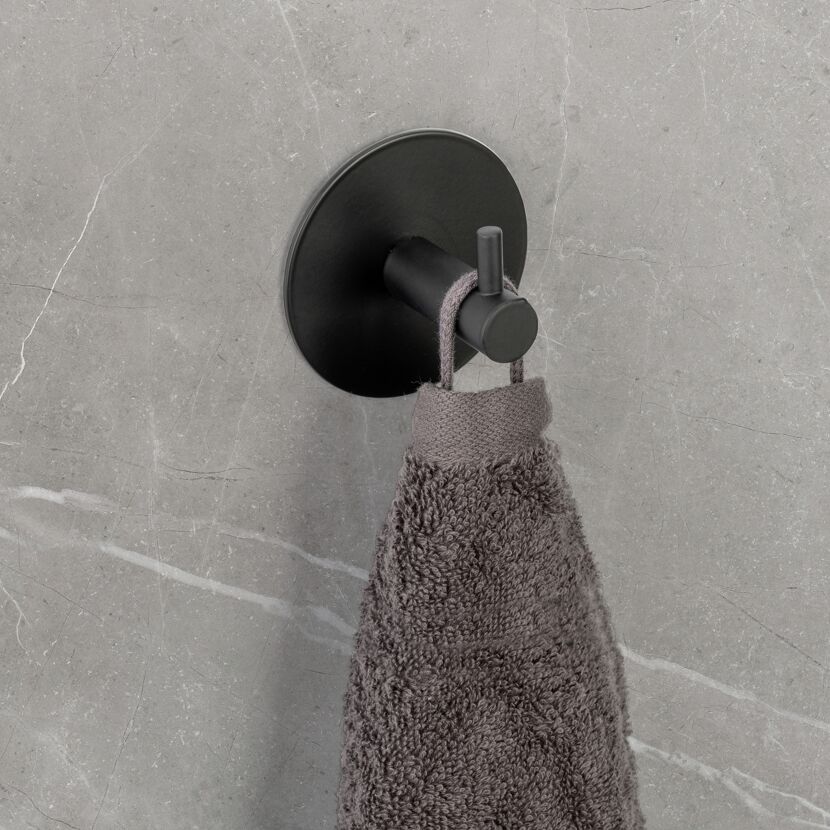 Wandhaken 'Meleto' Edelstahl schwarz matt Ø 7 x 5 cm, Klebemontage