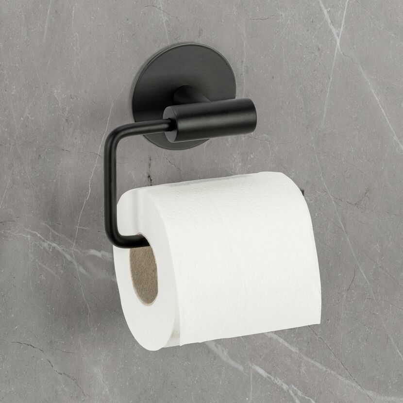 Toilettenpapierhalter 'Meleto' Edelstahl schwarz matt 13,5 x 5,5 x 11 cm, Klebemontage