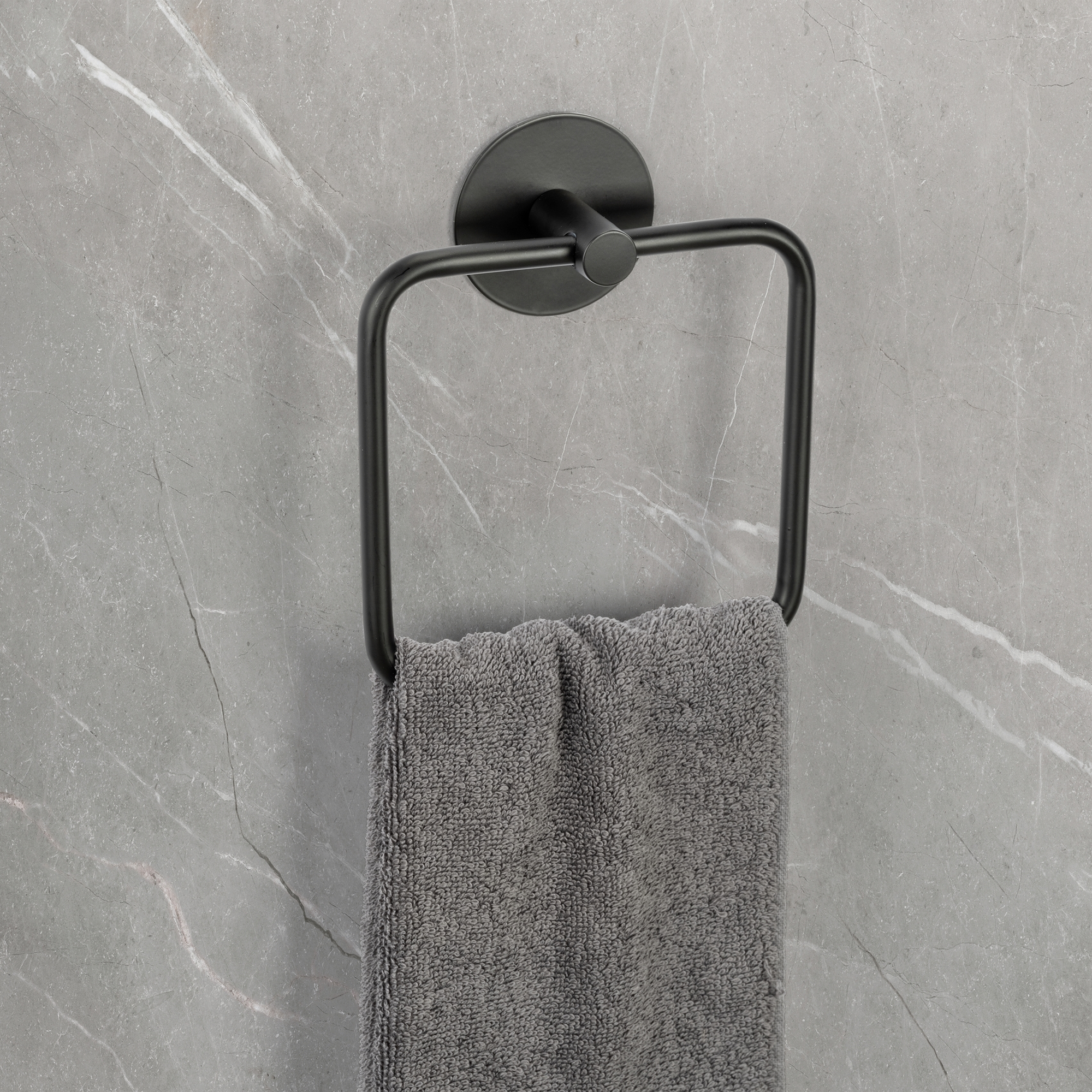 Handtuchring 'Meleto' Edelstahl schwarz matt 15,5 x 18,5 x 4,5 cm, Klebemontage
