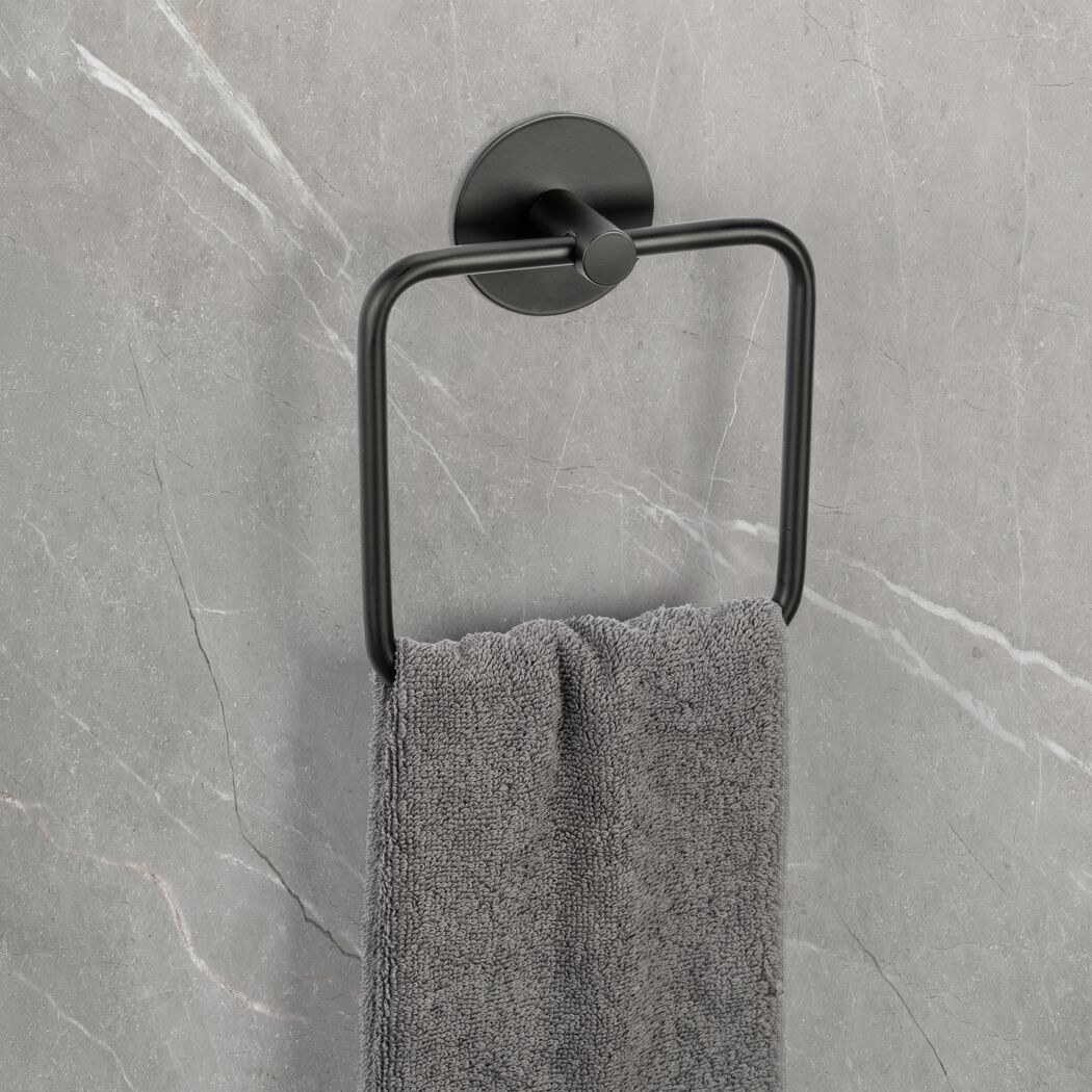 Handtuchring 'Meleto' Edelstahl schwarz matt 15,5 x 18,5 x 4,5 cm, Klebemontage