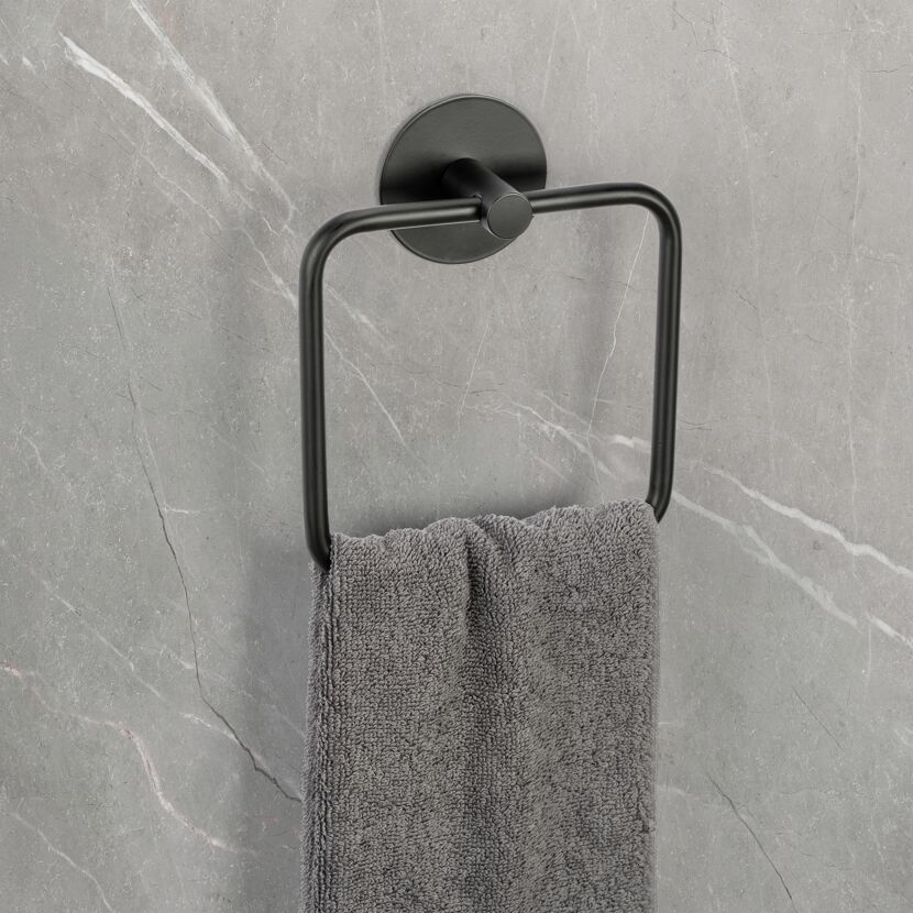 Handtuchring 'Meleto' Edelstahl schwarz matt 15,5 x 18,5 x 4,5 cm, Klebemontage