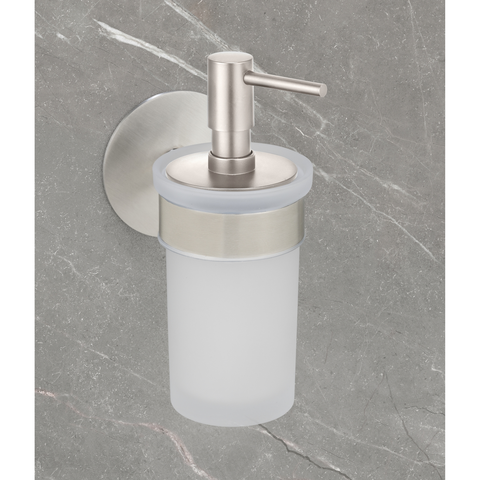 Seifenspender 'Meleto' Edelstahl matt Glas satiniert 150 ml, Klebemontage
