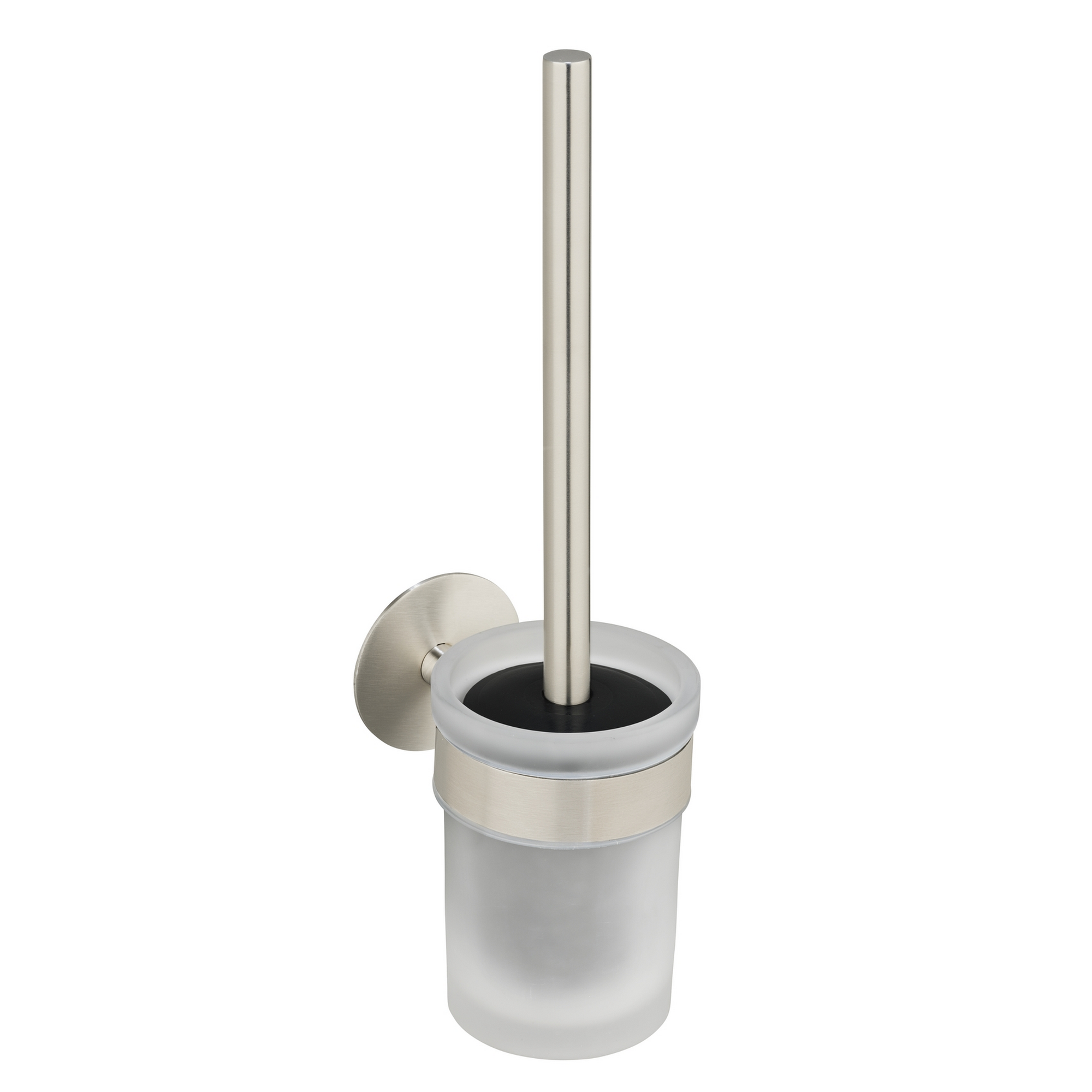 WC-Bürstengarnitur 'Meleto' Edelstahl matt Glas satiniert Ø 9,5 x 36 cm, Klebemontage