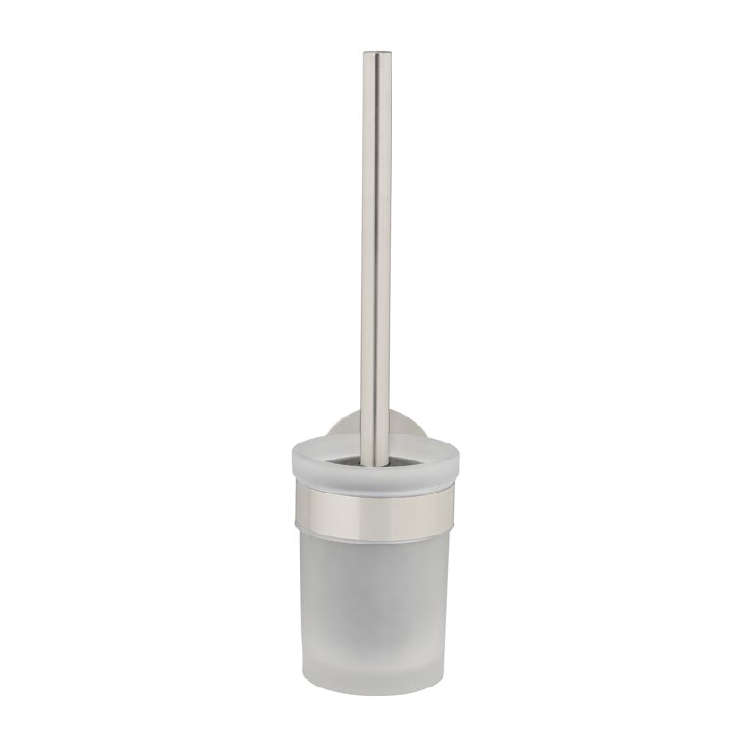 WC-Bürstengarnitur 'Meleto' Edelstahl matt Glas satiniert Ø 9,5 x 36 cm, Klebemontage