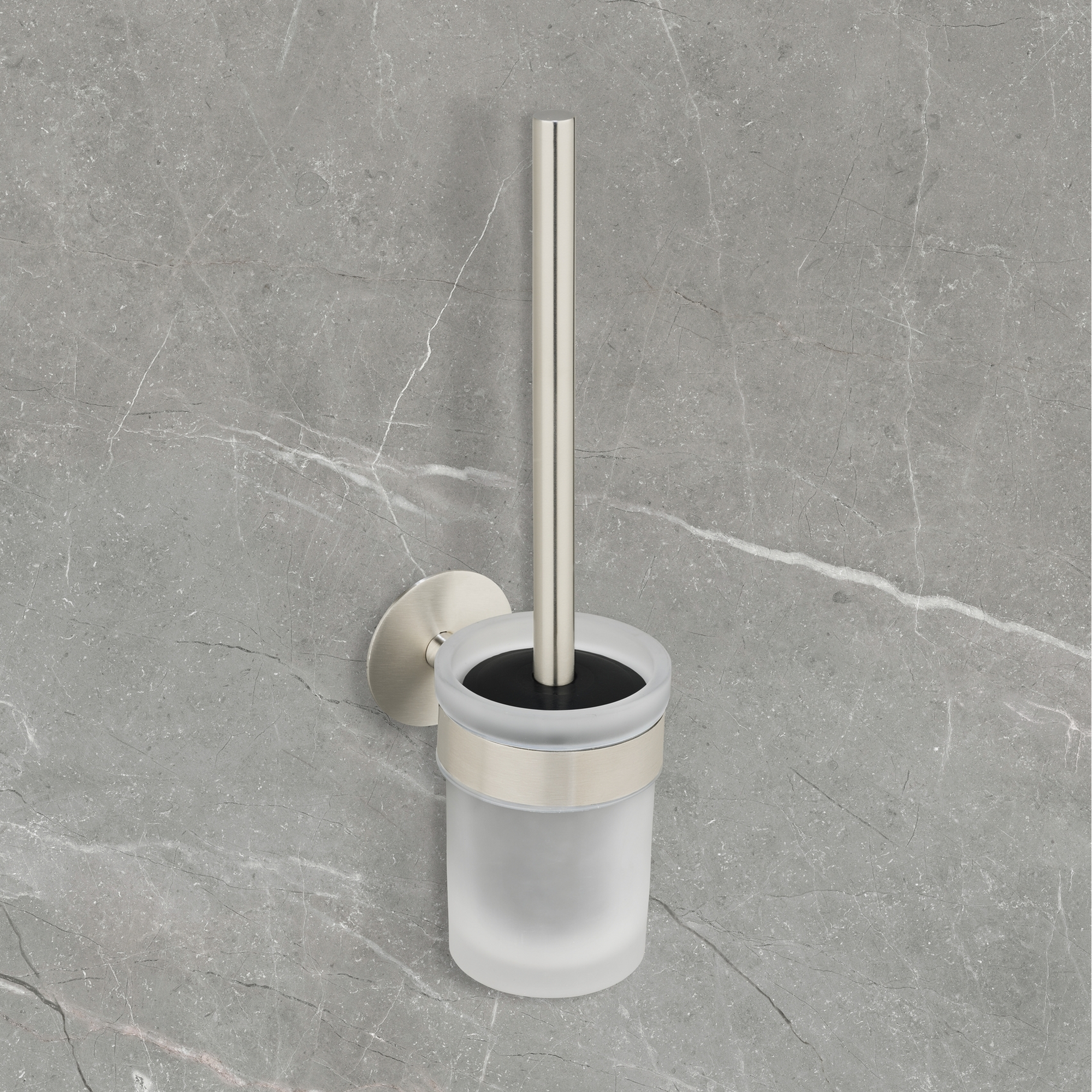 WC-Bürstengarnitur 'Meleto' Edelstahl matt Glas satiniert Ø 9,5 x 36 cm, Klebemontage