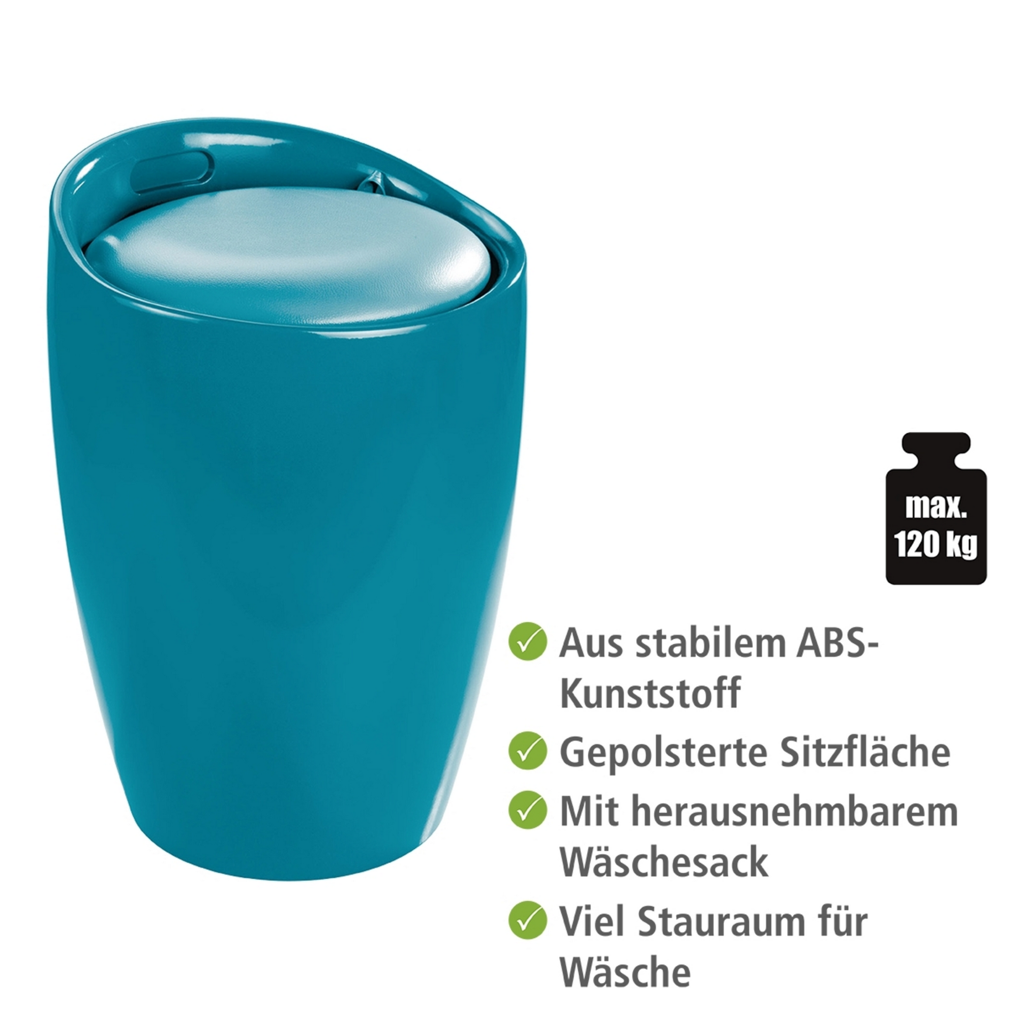 Badhocker mit Wäschesack 'Candy' petrol Ø 36 x 50,5 cm