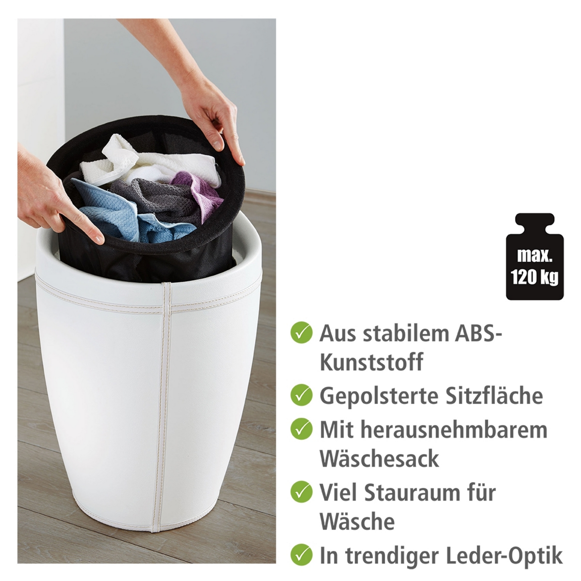 Badhocker mit Wäschesack 'Candy' weiß Ø 36 x 50,5 cm