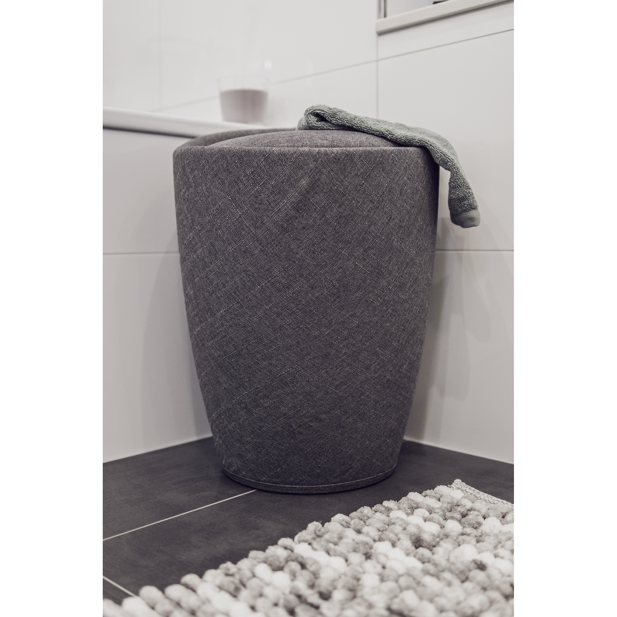Badhocker mit Wäschesack 'Candy' dunkelgrau Ø 36 x 50,5 cm