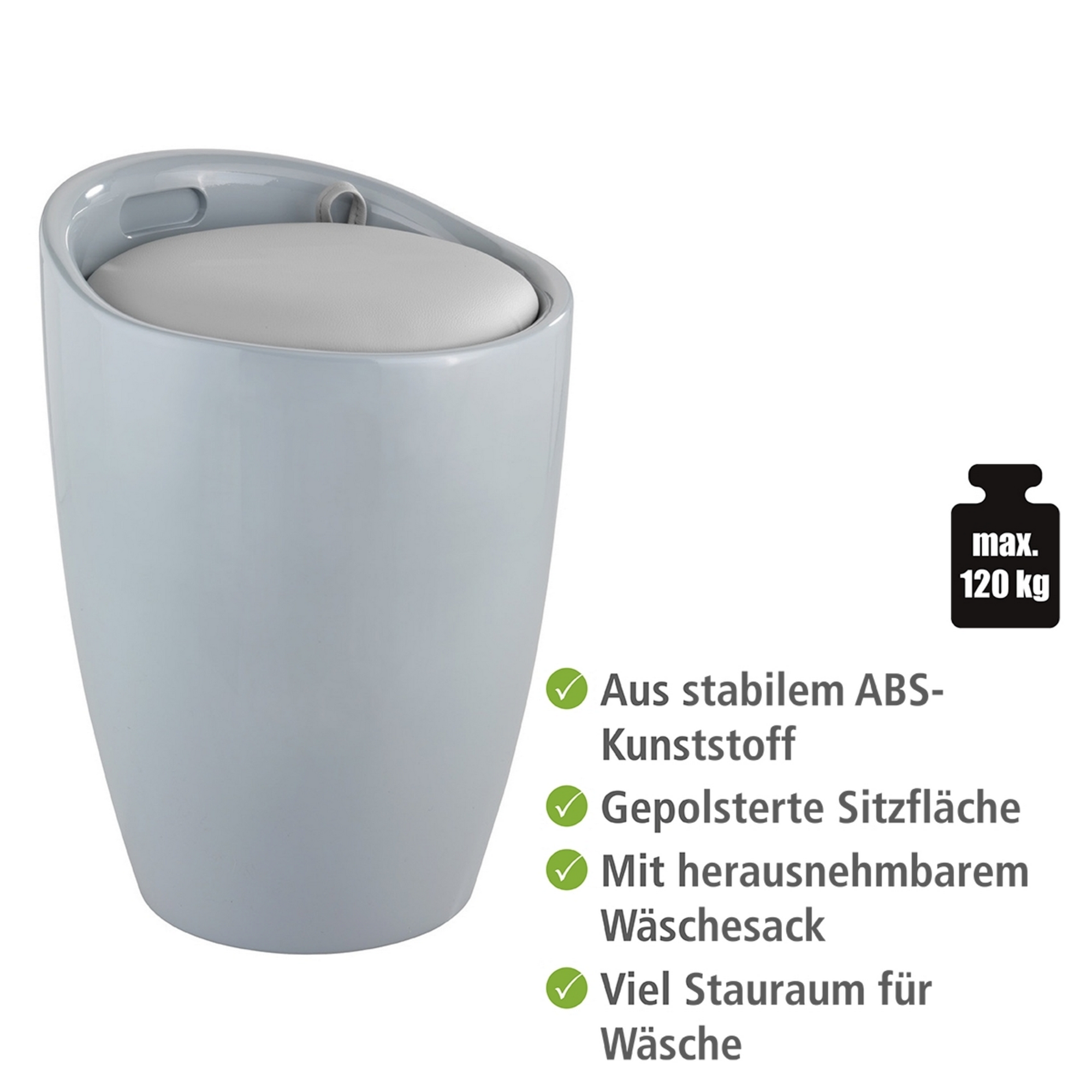 Badhocker mit Wäschesack 'Candy' hellgrau Ø 36 x 50,5 cm