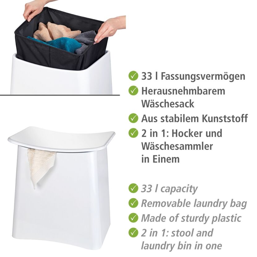 Badhocker mit Wäschesack 'Wing' weiß 45 x 48 x 33 cm