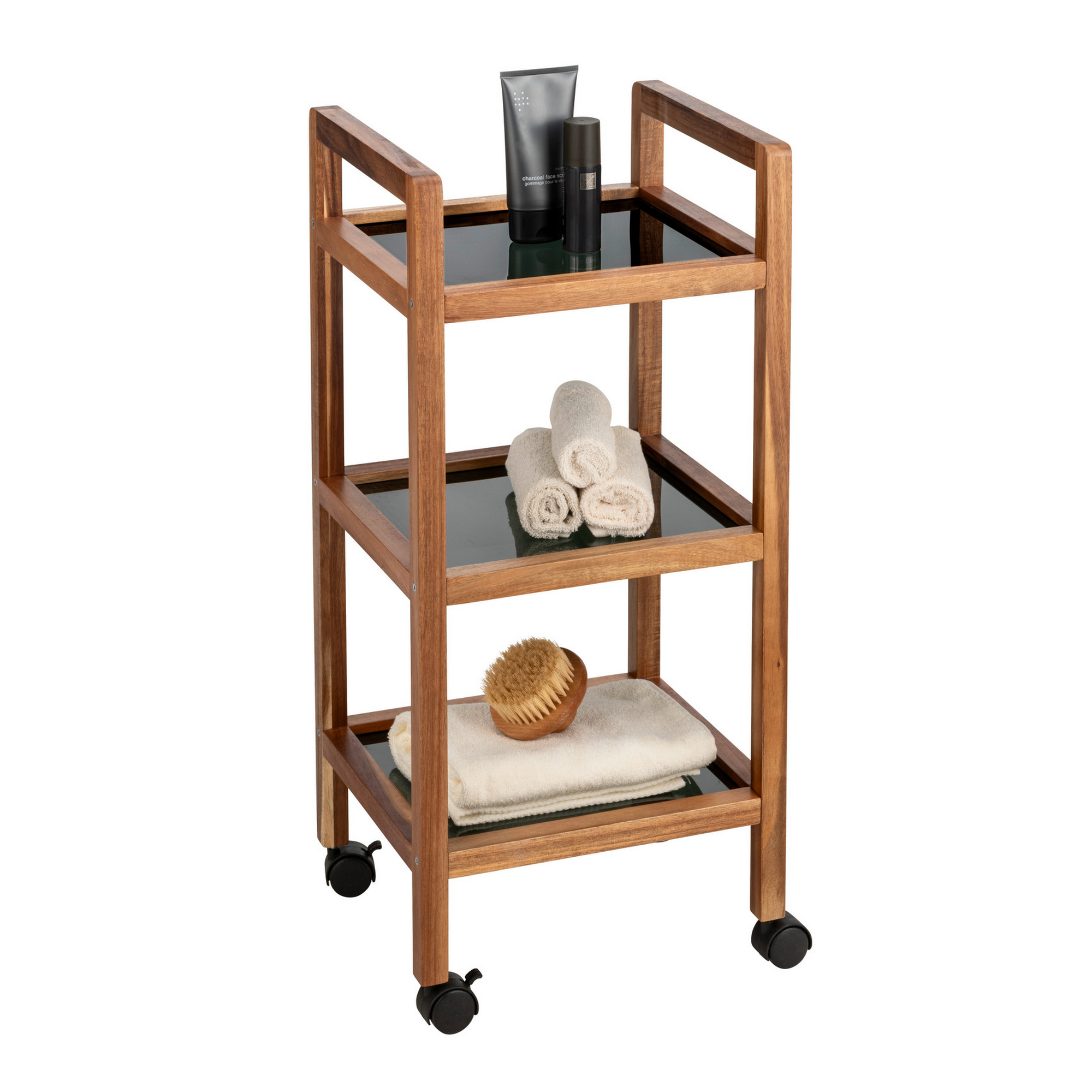 Regal 'Fondi' Akazienholz braun, schwarz 35 x 76,5 x 31 cm