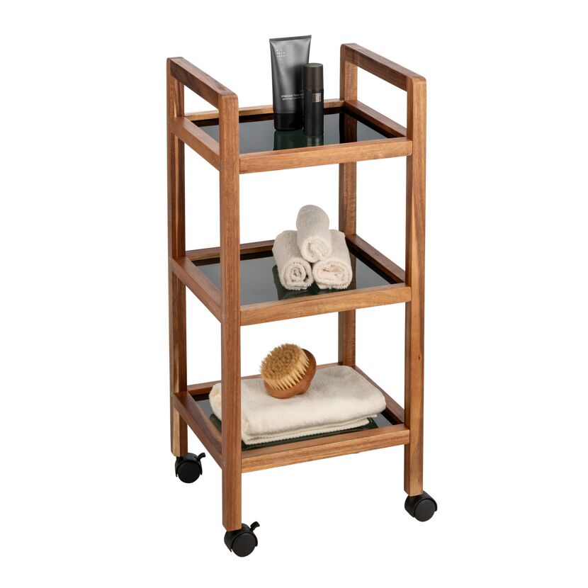 Regal 'Fondi' Akazienholz braun, schwarz 35 x 76,5 x 31 cm