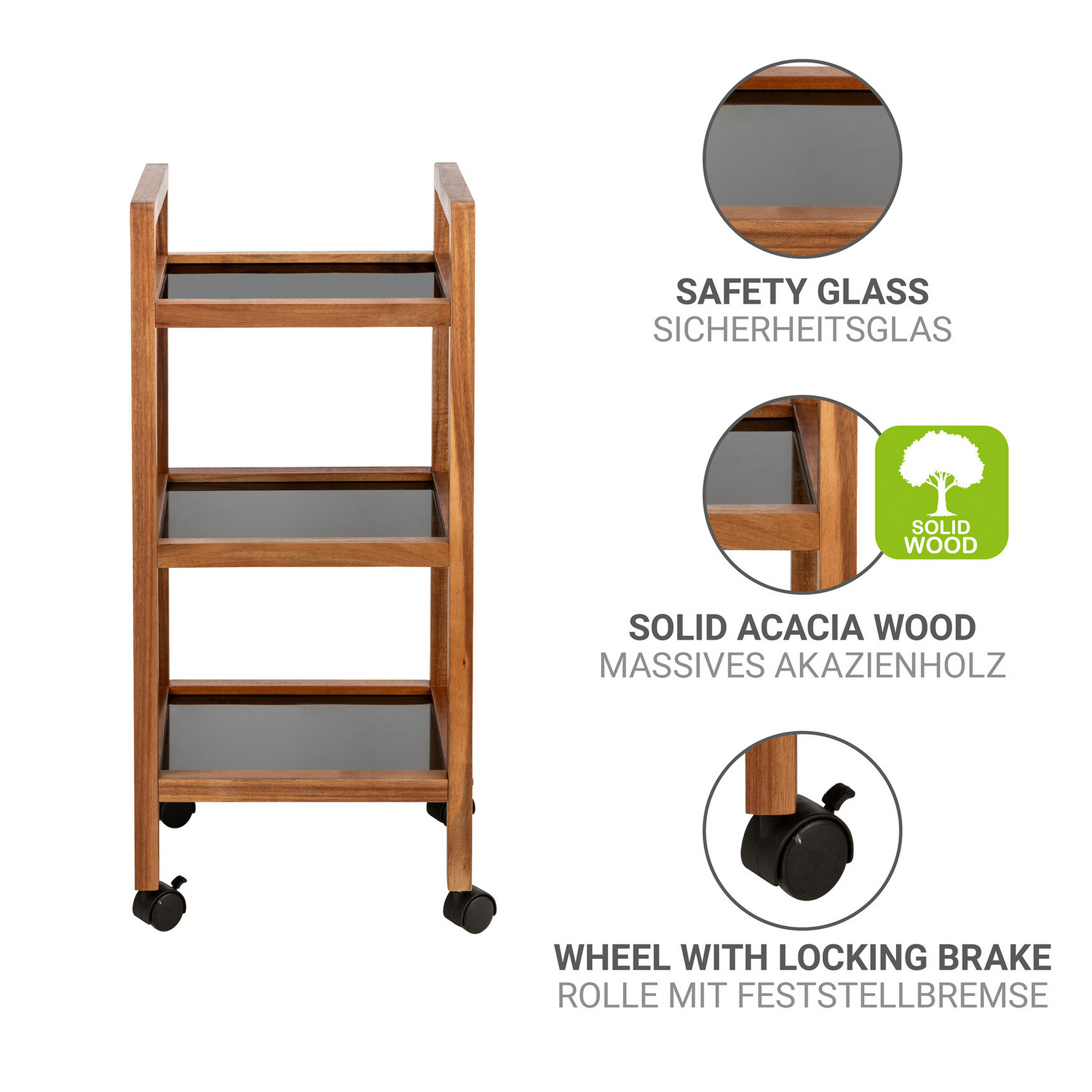 Regal 'Fondi' Akazienholz braun, schwarz 35 x 76,5 x 31 cm