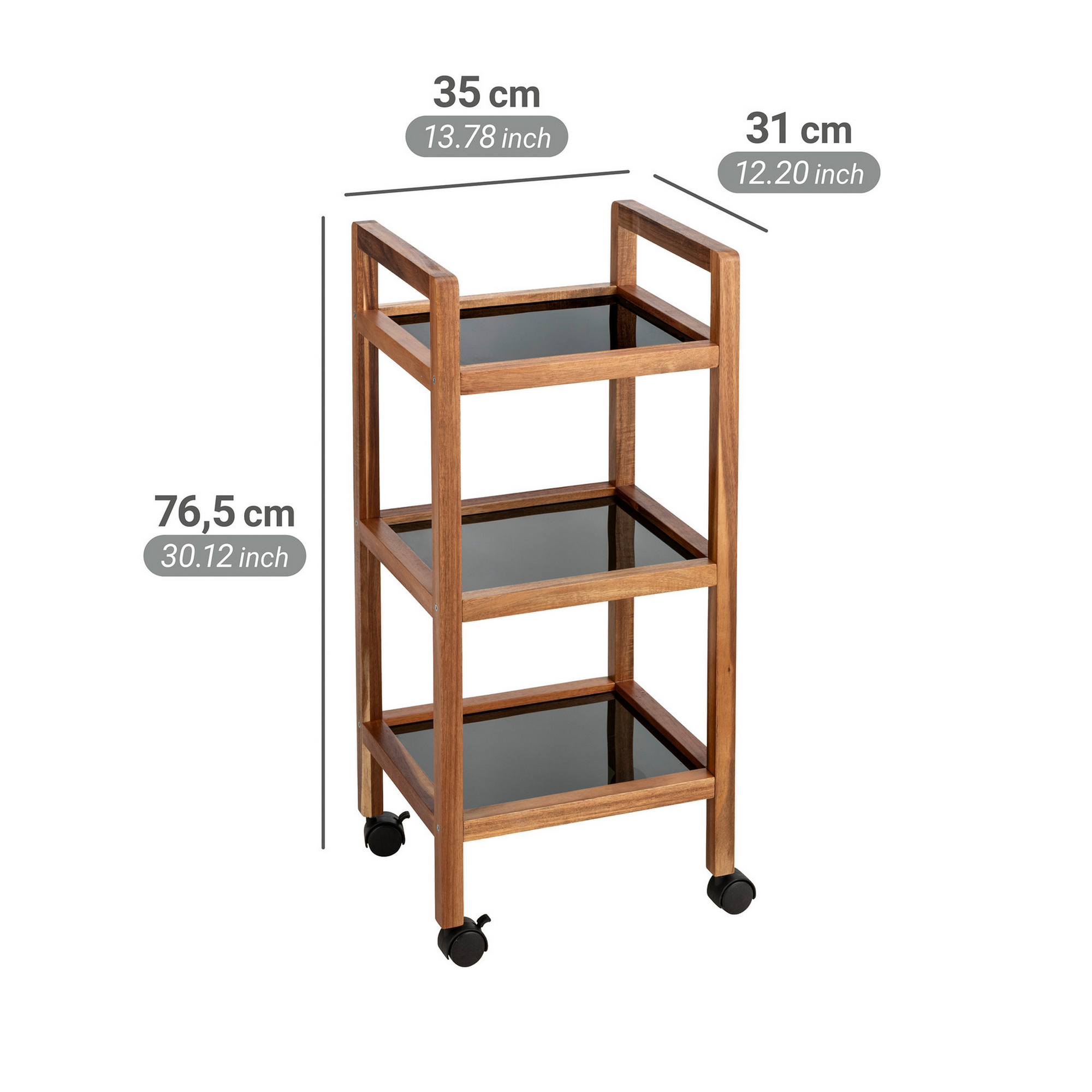 Regal 'Fondi' Akazienholz braun, schwarz 35 x 76,5 x 31 cm
