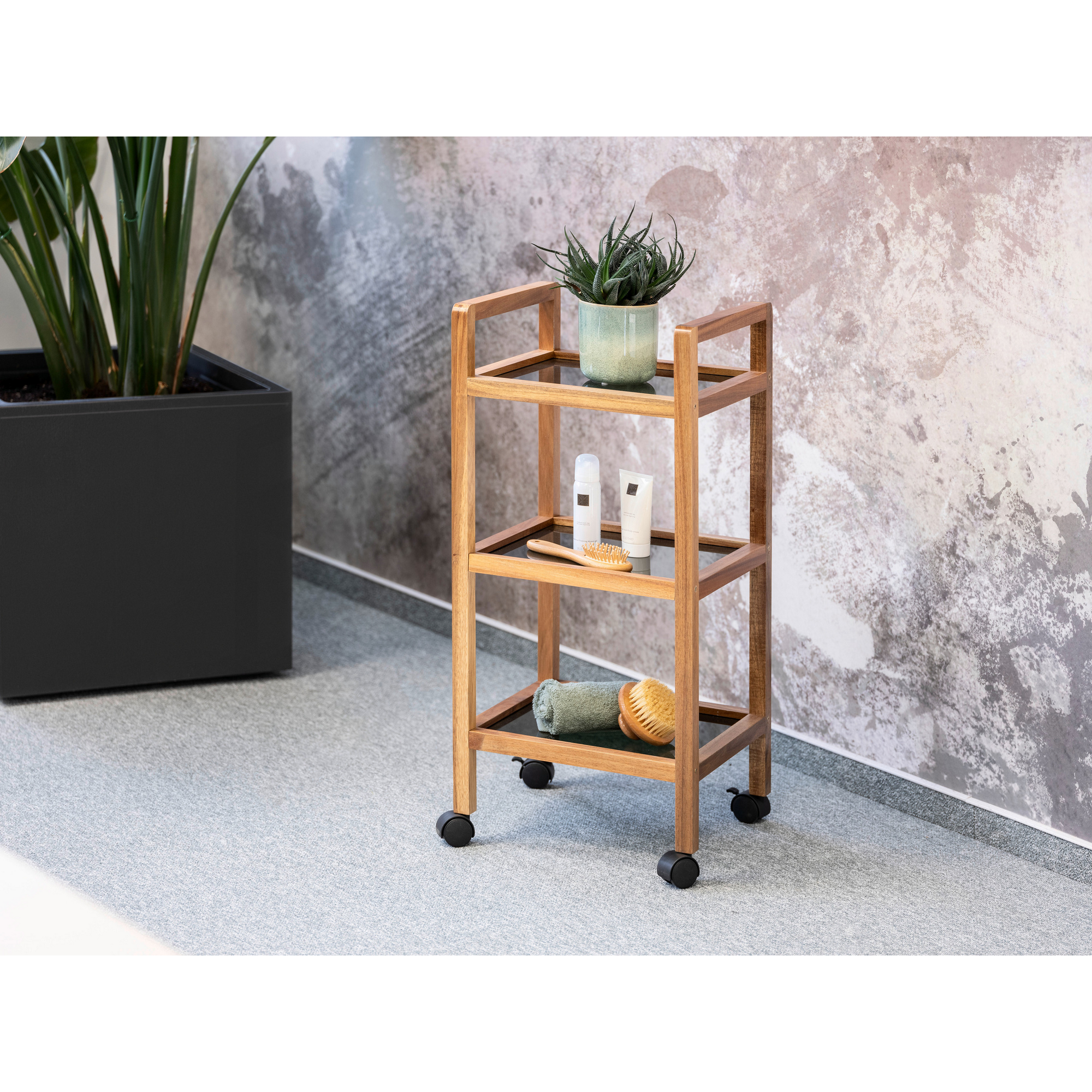 Regal 'Fondi' Akazienholz braun, schwarz 35 x 76,5 x 31 cm