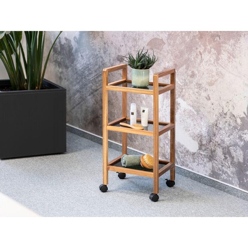 Regal 'Fondi' Akazienholz braun, schwarz 35 x 76,5 x 31 cm