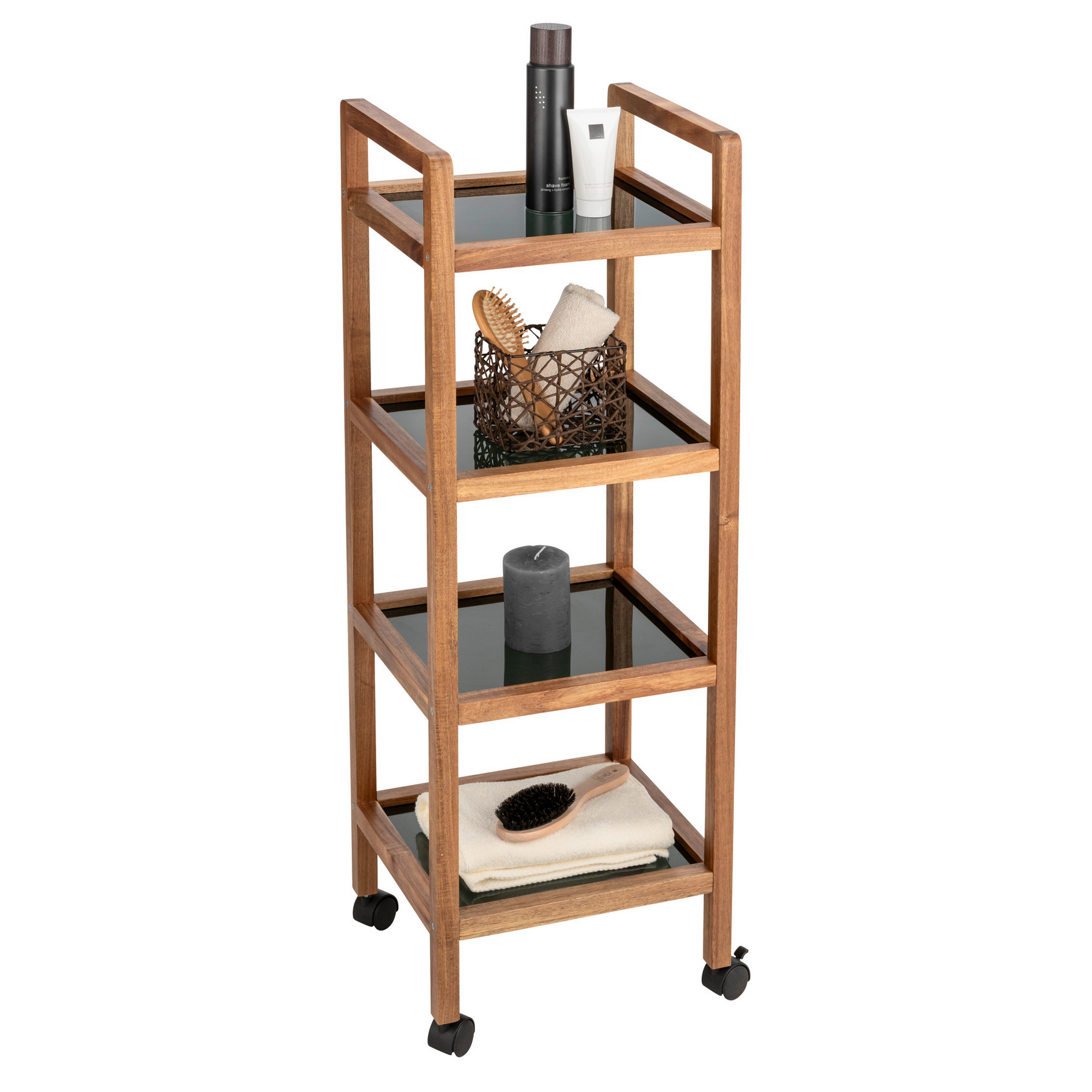 Regal 'Fondi' Akazienholz braun, schwarz 35 x 101,5 x 31 cm