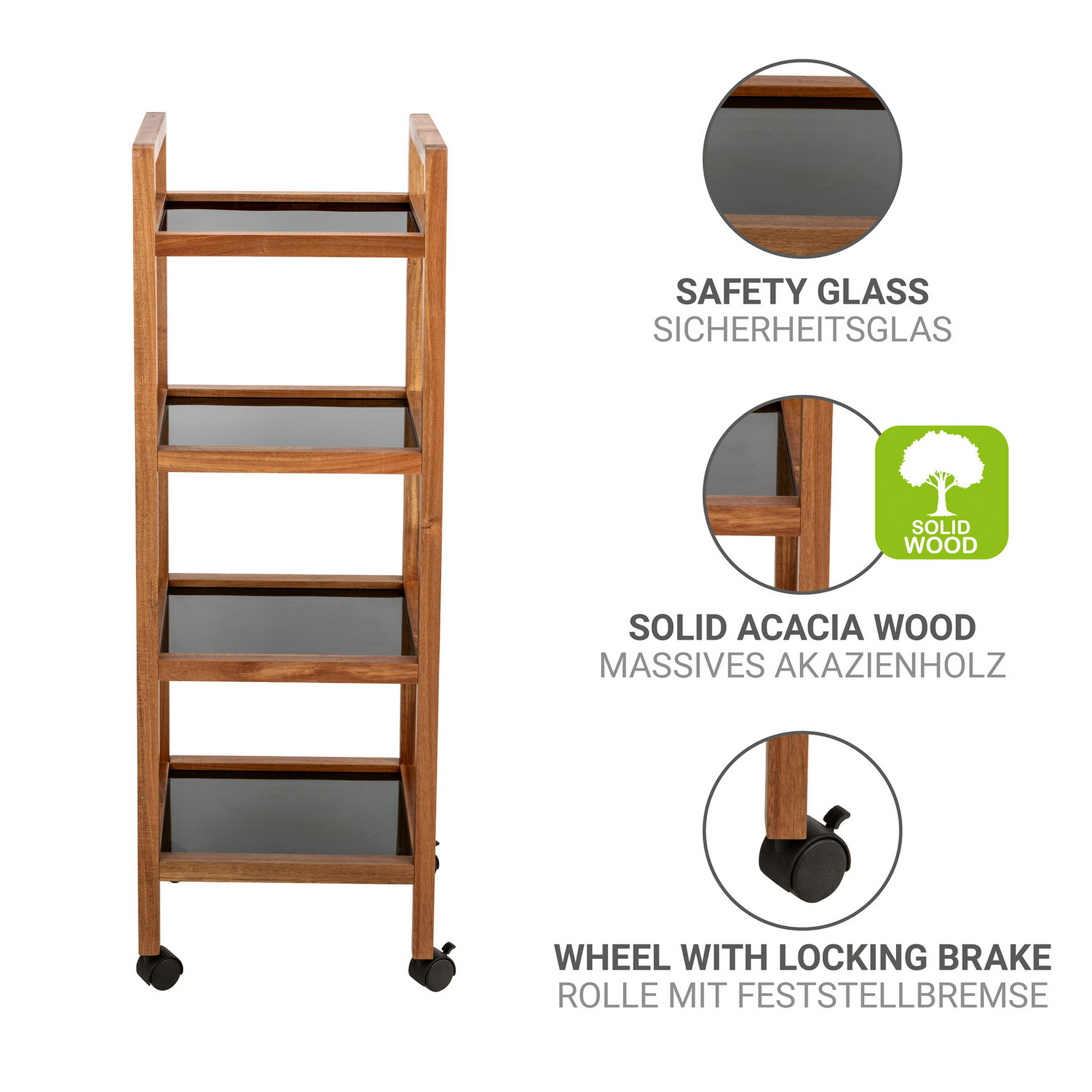 Regal 'Fondi' Akazienholz braun, schwarz 35 x 101,5 x 31 cm