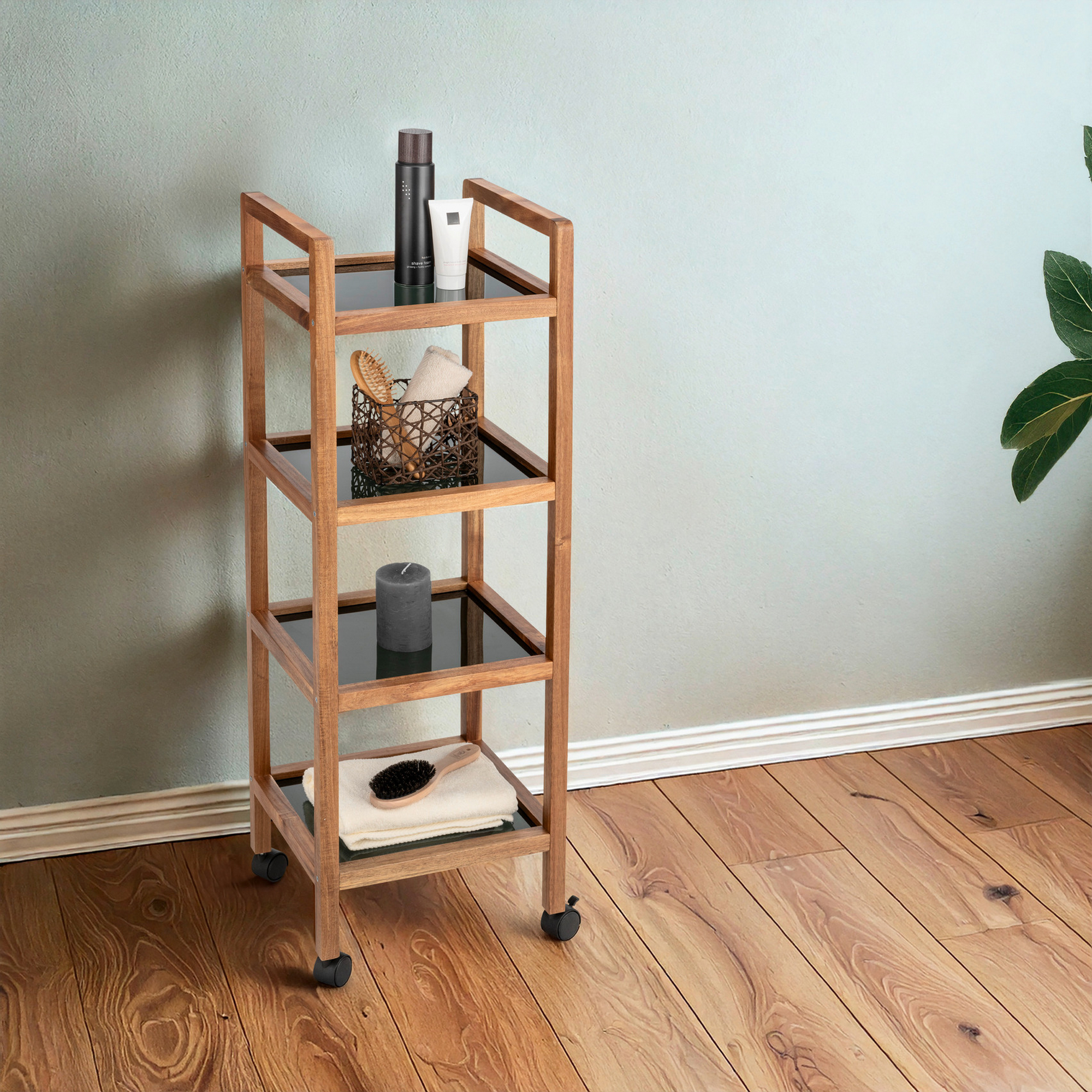 Regal 'Fondi' Akazienholz braun, schwarz 35 x 101,5 x 31 cm