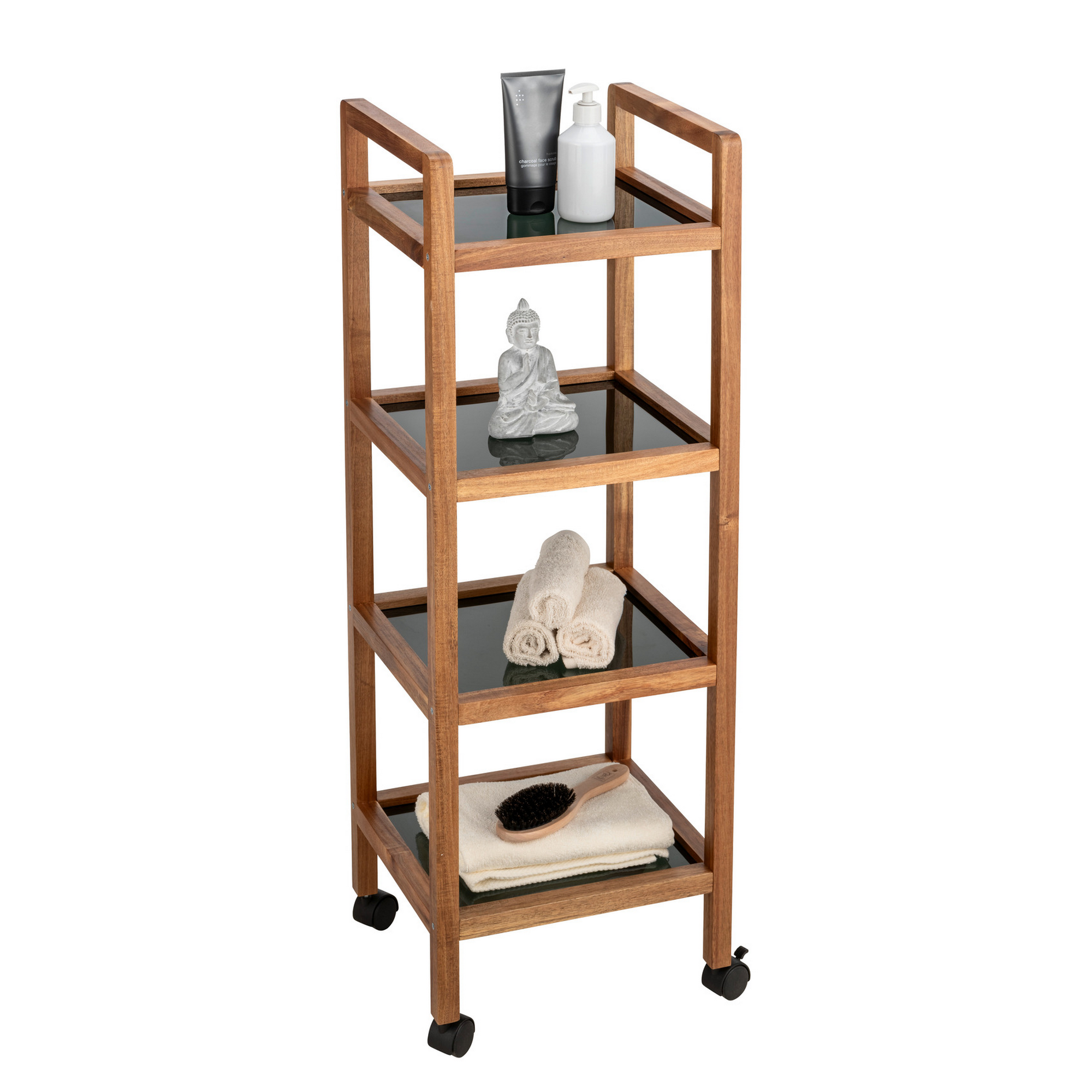 Regal 'Fondi' Akazienholz braun, schwarz 35 x 101,5 x 31 cm