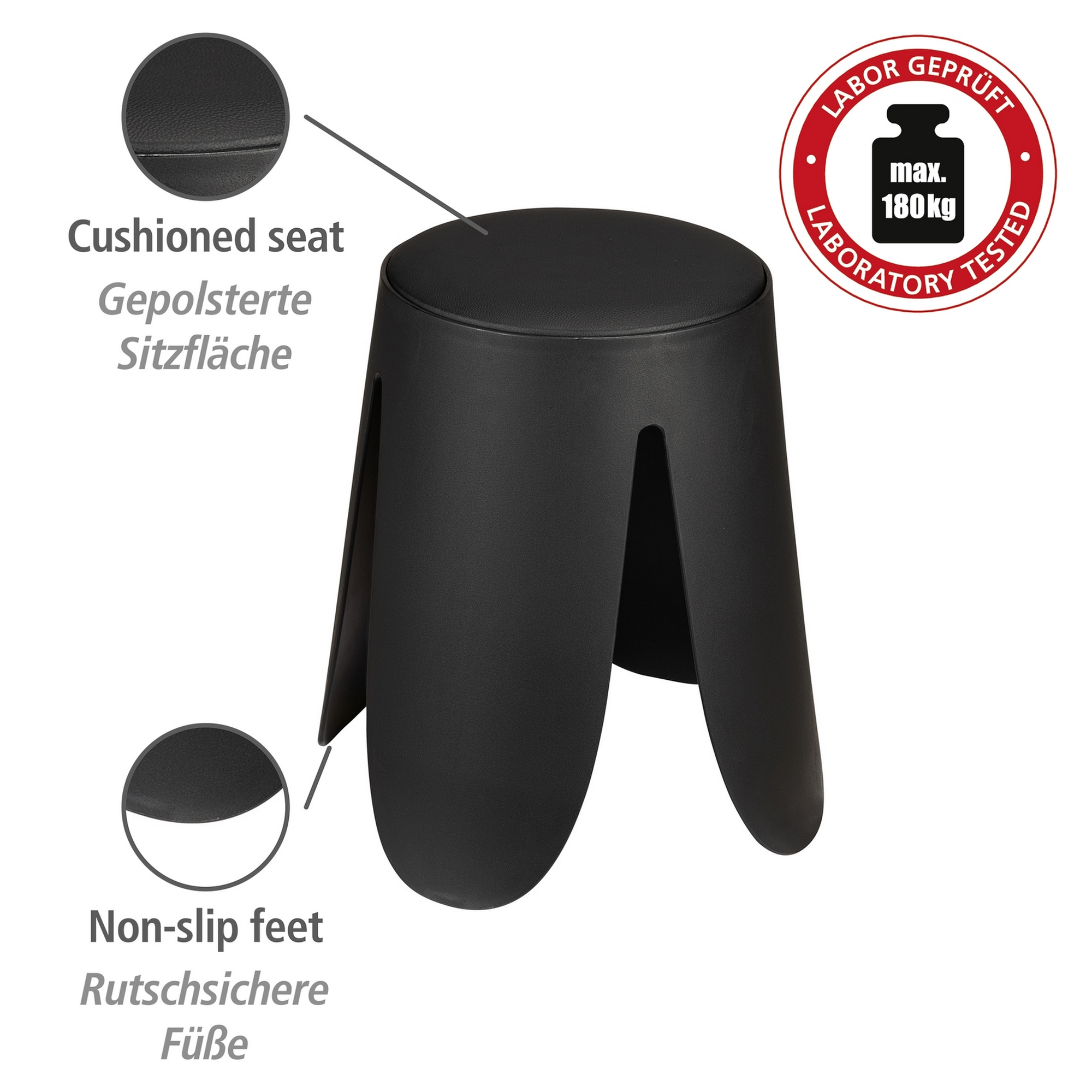 Badhocker 'Comiso' Kunststoff schwarz matt Ø 44 x 46 cm