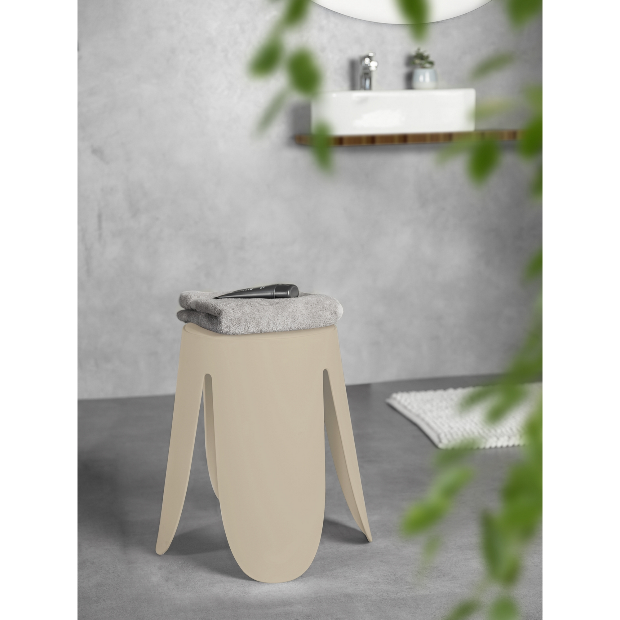 Badhocker 'Comiso' Kunststoff beige matt Ø 44 x 46 cm