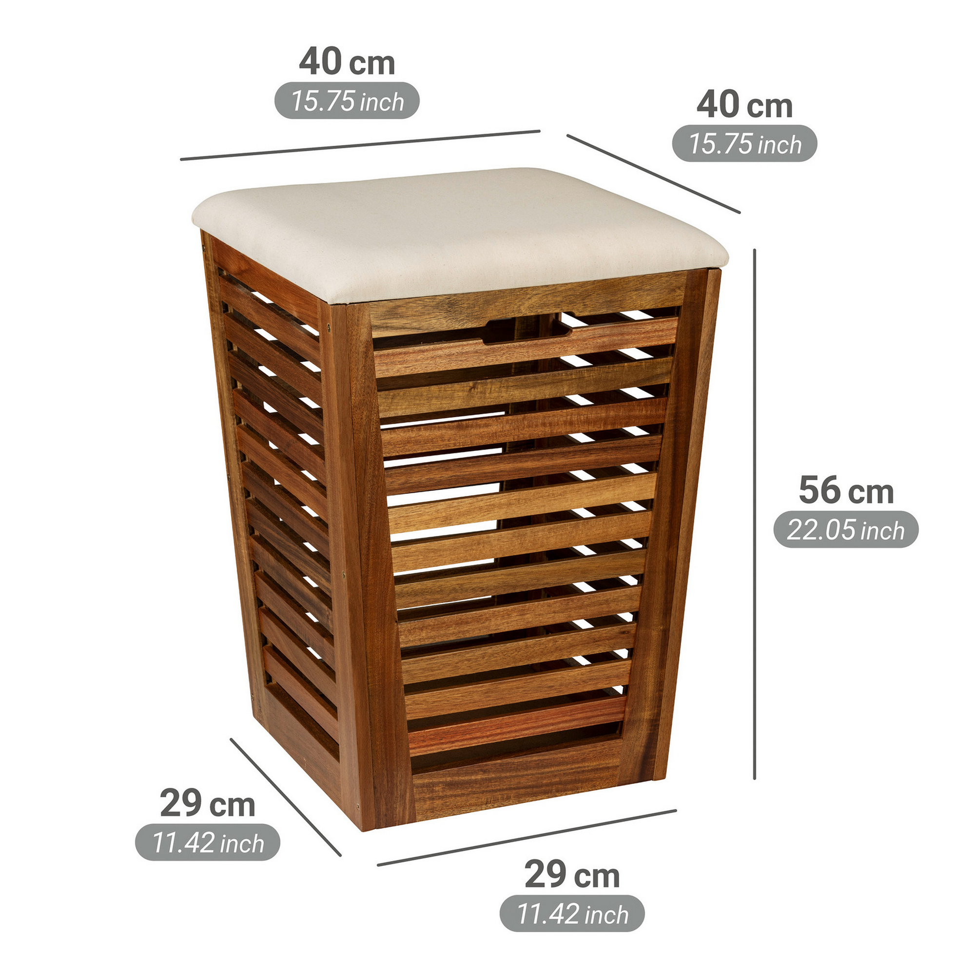 Wäschetruhe mit Sitzpolster 'Fondi' Akazienholz 40 x 56 x 40 cm