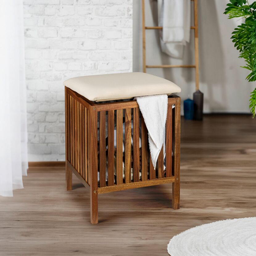 Badhocker 'Fondi' Akazienholz braun 39 x 52 x 39 cm