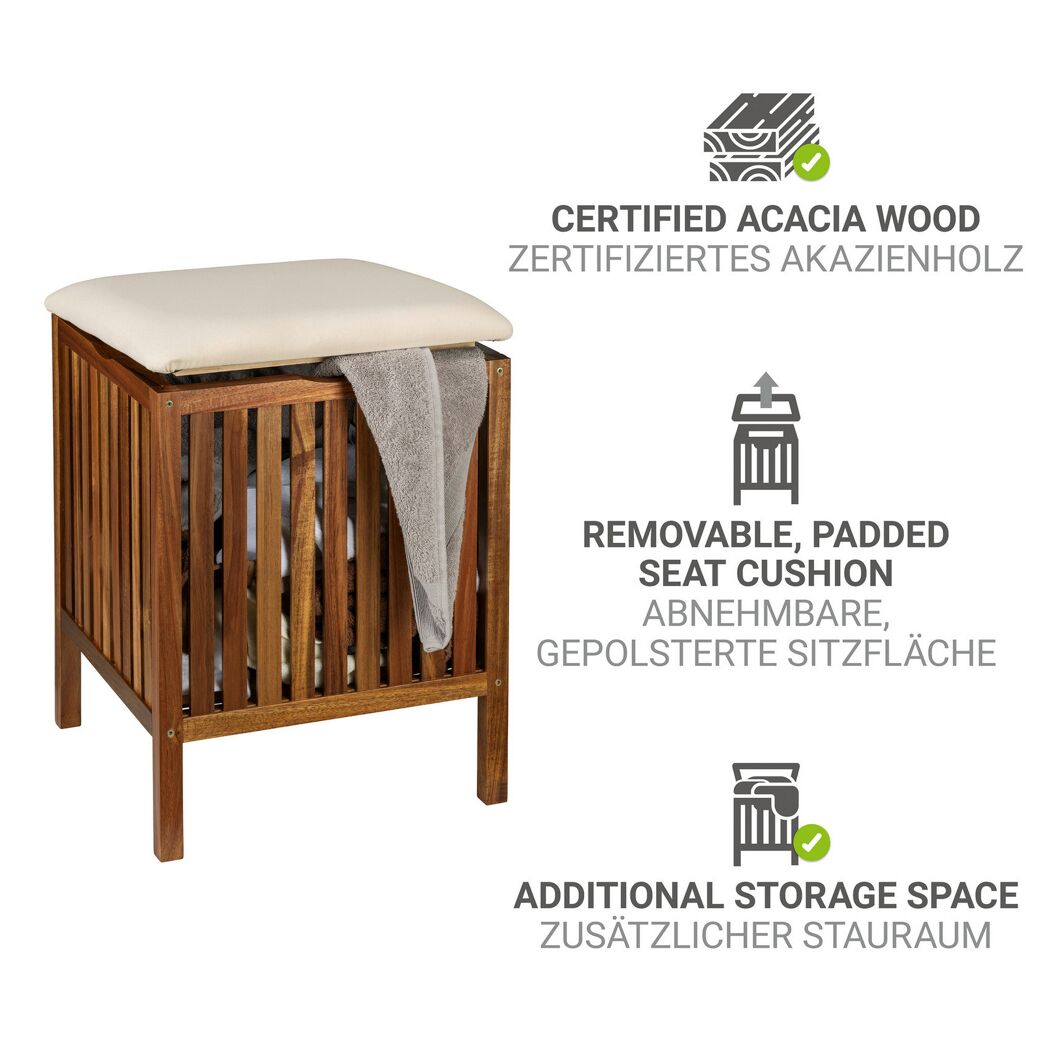 Badhocker 'Fondi' Akazienholz braun 39 x 52 x 39 cm