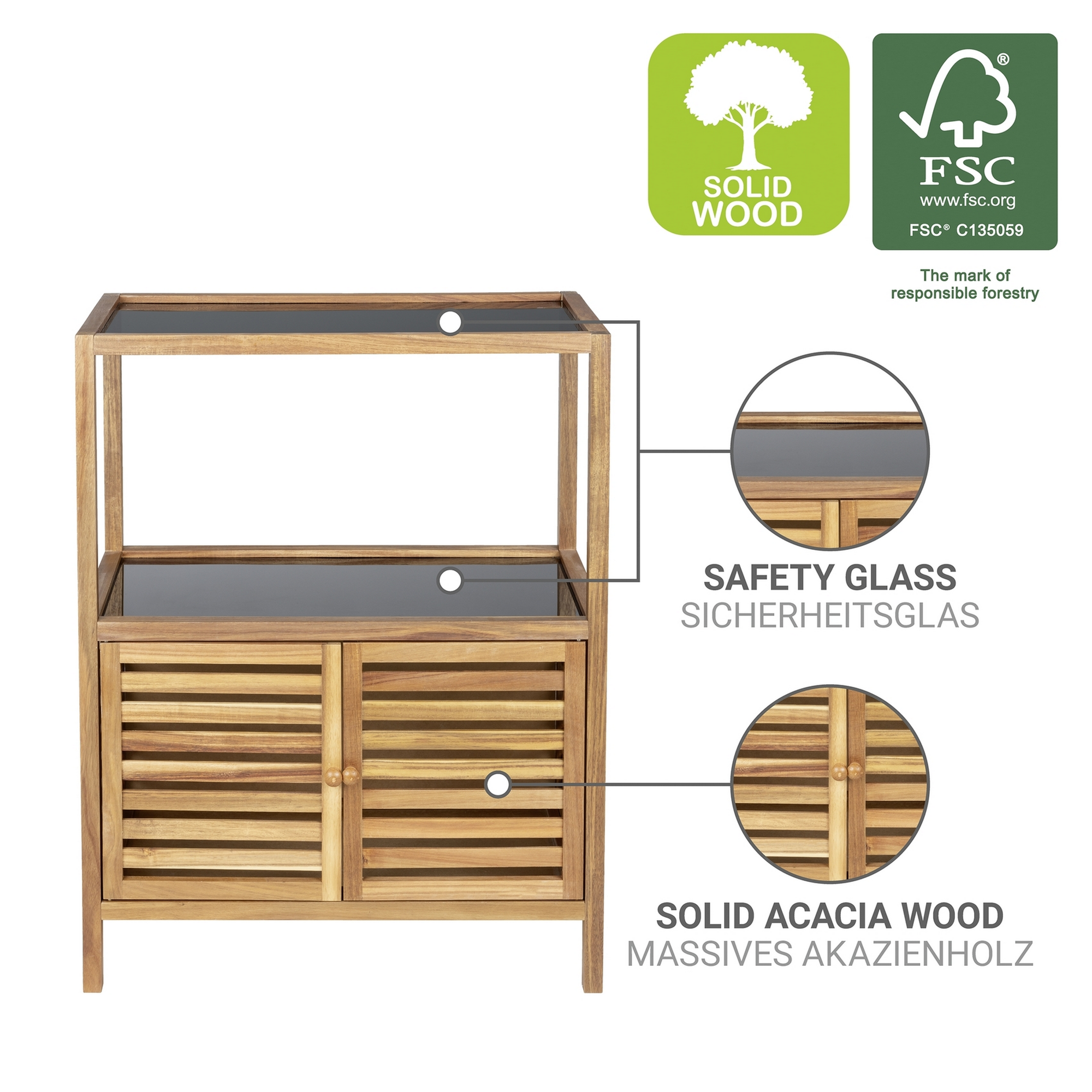 Badregal 'Fondi' Akazienholz braun 67,5 x 86 x 35,5 cm