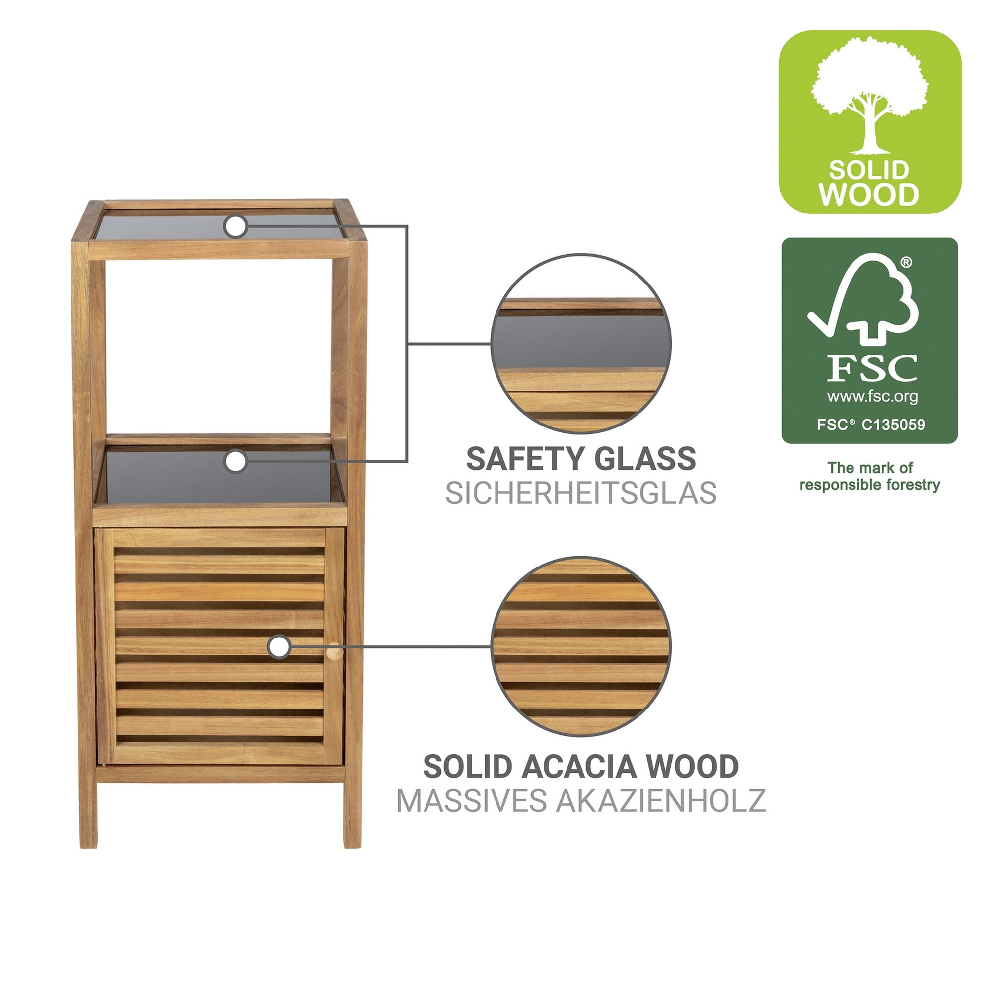 Badregal 'Fondi' Akazienholz braun 39,5 x 86 x 35,5 cm